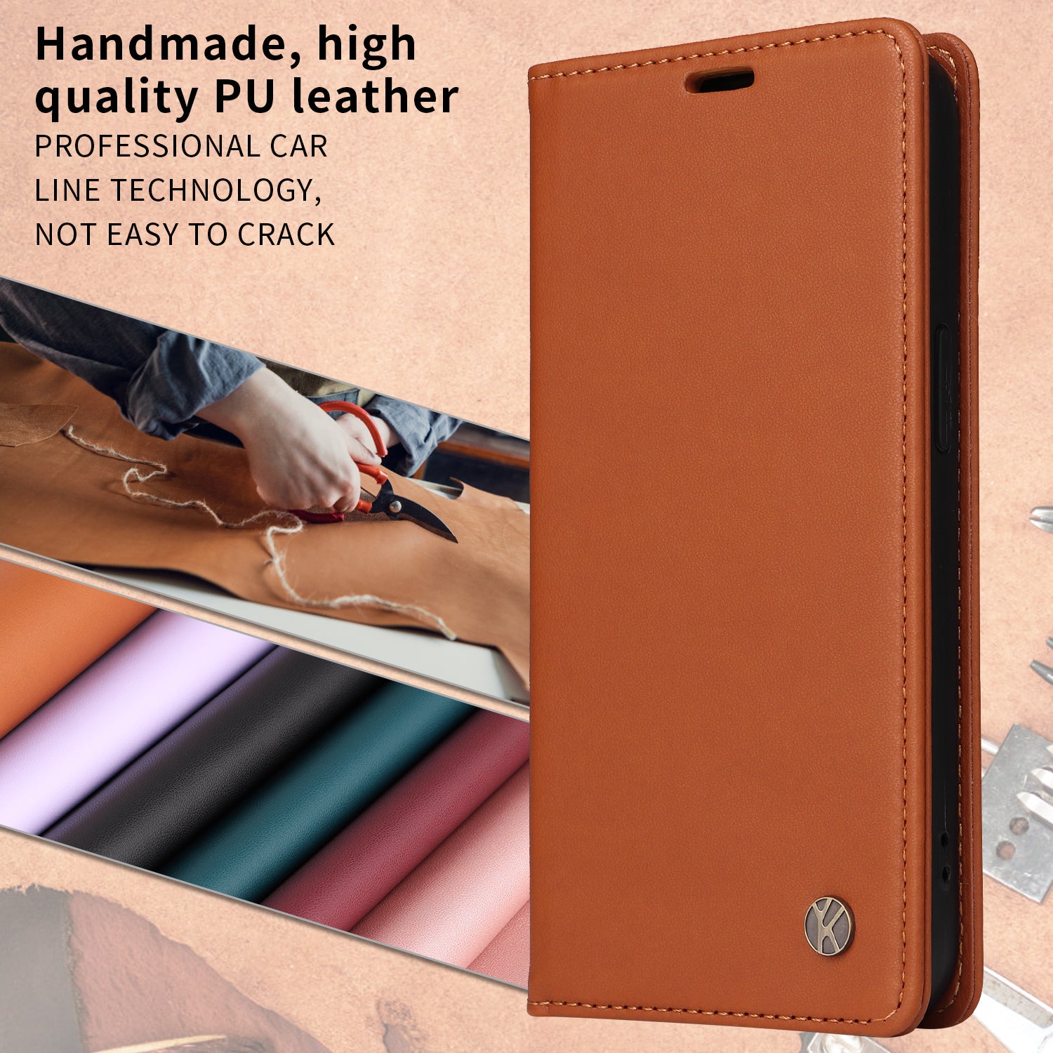 For-Samsung-Galaxy-S26-Edge-Phone-Cases-YIKATU-Magnetic-Closure-PU-Leather-Mobile-Cover-Brown