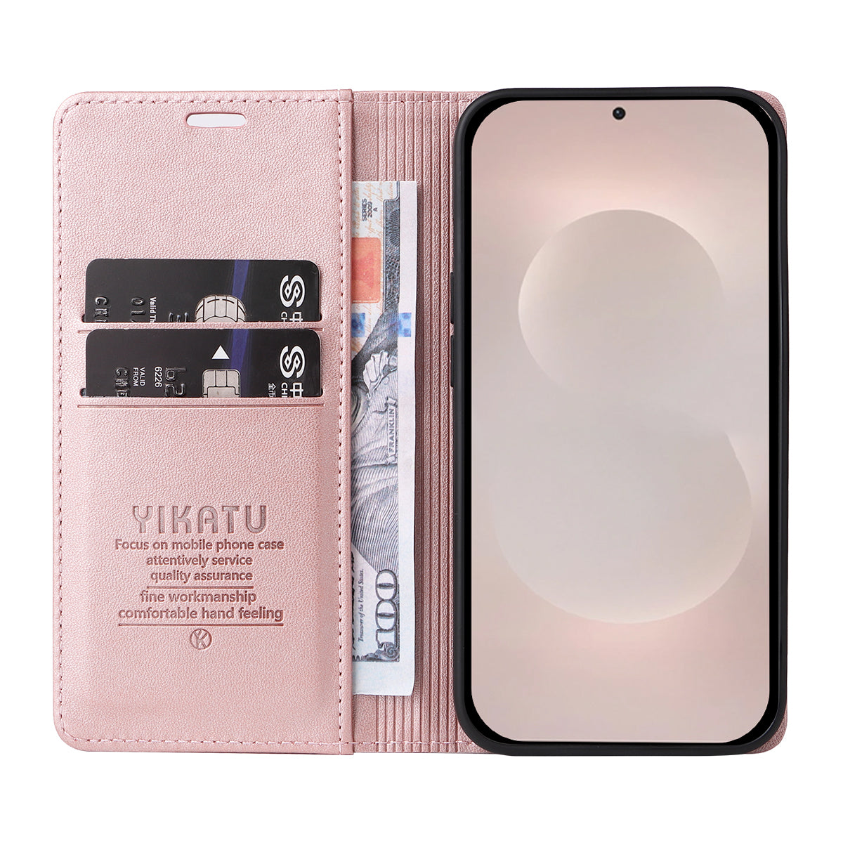 For-Samsung-Galaxy-S26-Edge-Phone-Cases-YIKATU-Magnetic-Closure-PU-Leather-Mobile-Cover-Rose-Gold