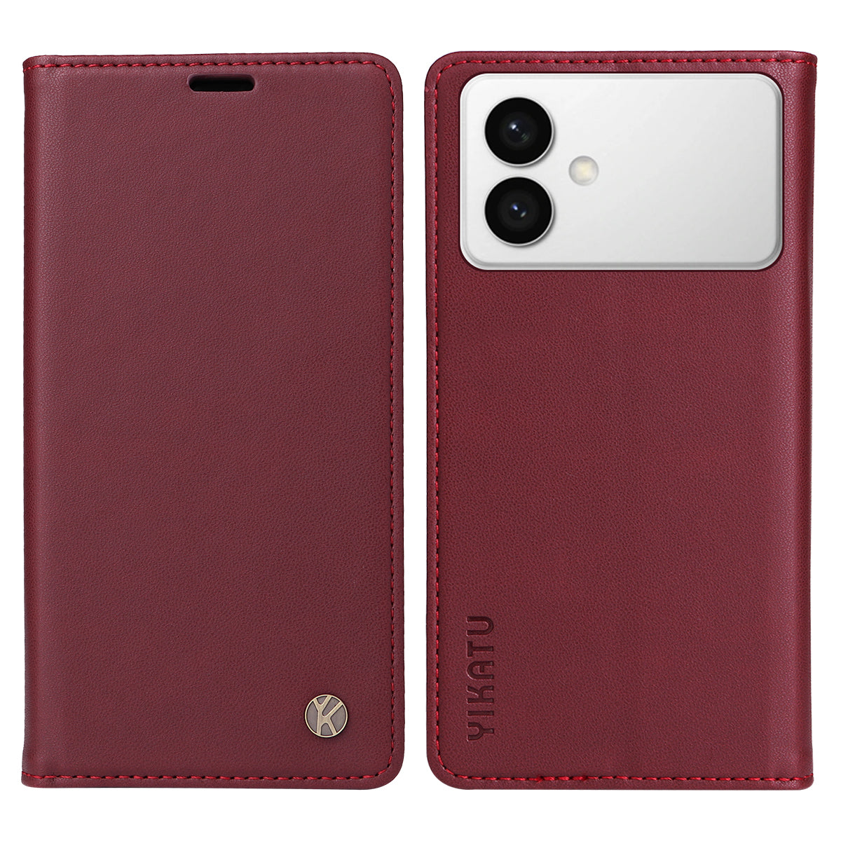 For-Samsung-Galaxy-S26-Edge-Phone-Cases-YIKATU-Magnetic-Closure-PU-Leather-Mobile-Cover-Wine-Red