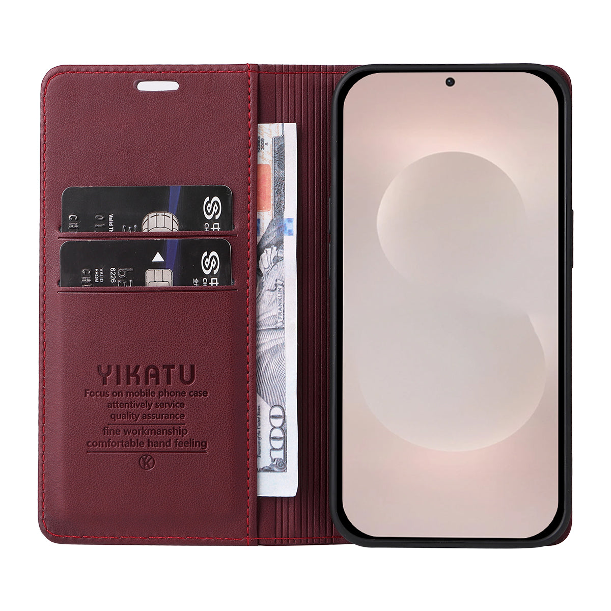 For-Samsung-Galaxy-S26-Edge-Phone-Cases-YIKATU-Magnetic-Closure-PU-Leather-Mobile-Cover-Wine-Red