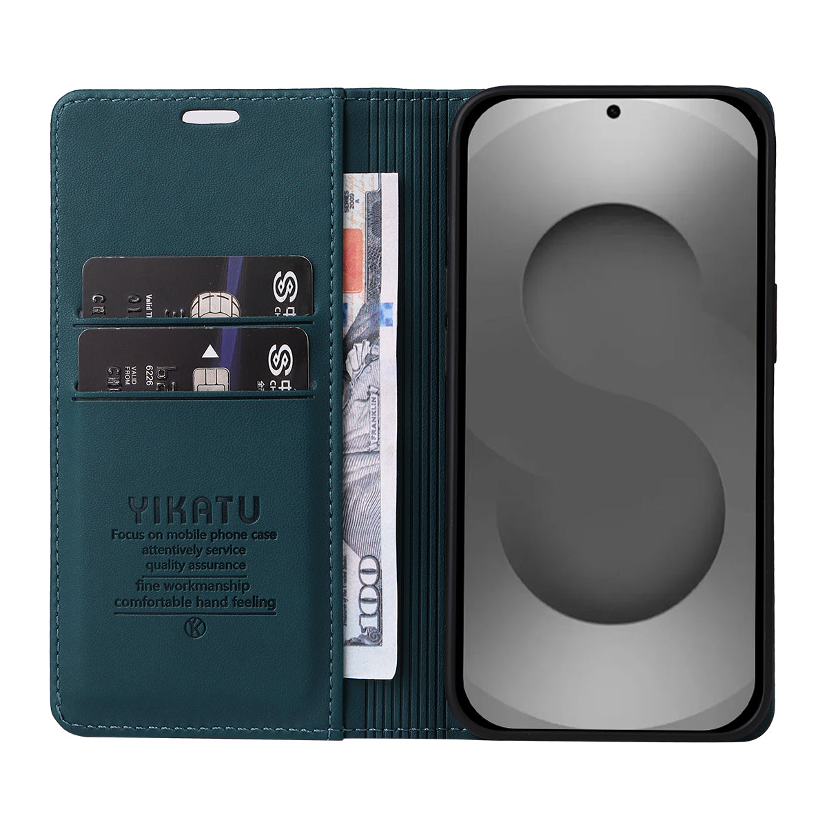 For-Samsung-Galaxy-S26-Ultra-Phone-Cases-YIKATU-Magnetic-Closure-PU-Leather-Mobile-Cover-Green