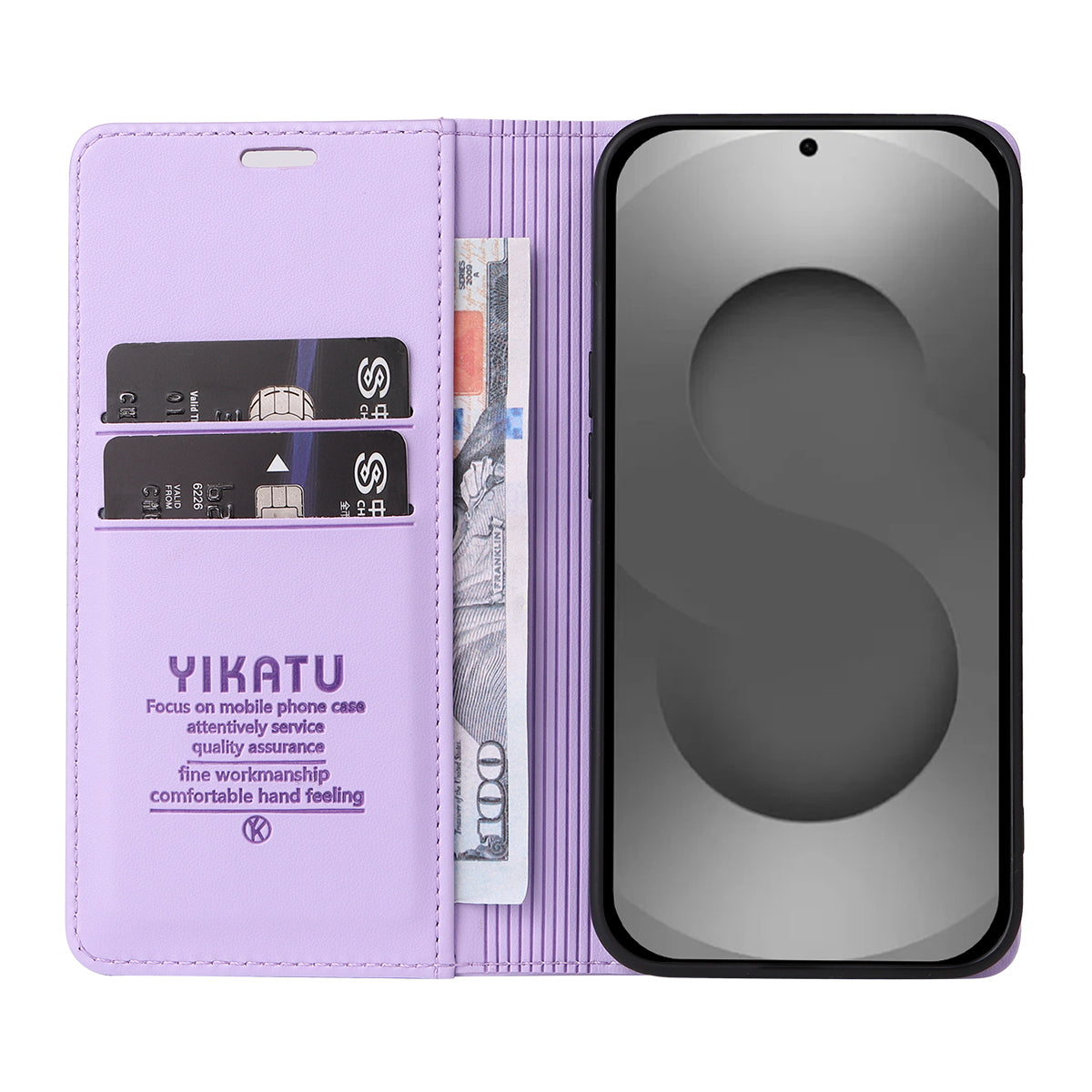 For-Samsung-Galaxy-S26-Ultra-Phone-Cases-YIKATU-Magnetic-Closure-PU-Leather-Mobile-Cover-Light-Purple