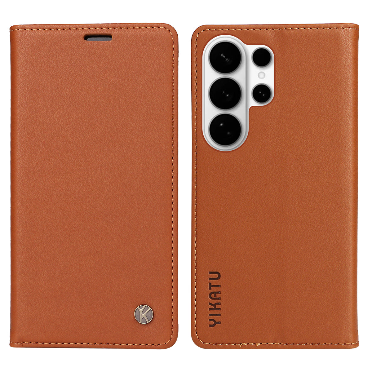 For-Samsung-Galaxy-S26-Ultra-Phone-Cases-YIKATU-Magnetic-Closure-PU-Leather-Mobile-Cover-Brown