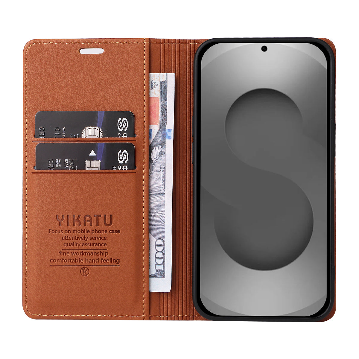 For-Samsung-Galaxy-S26-Ultra-Phone-Cases-YIKATU-Magnetic-Closure-PU-Leather-Mobile-Cover-Brown