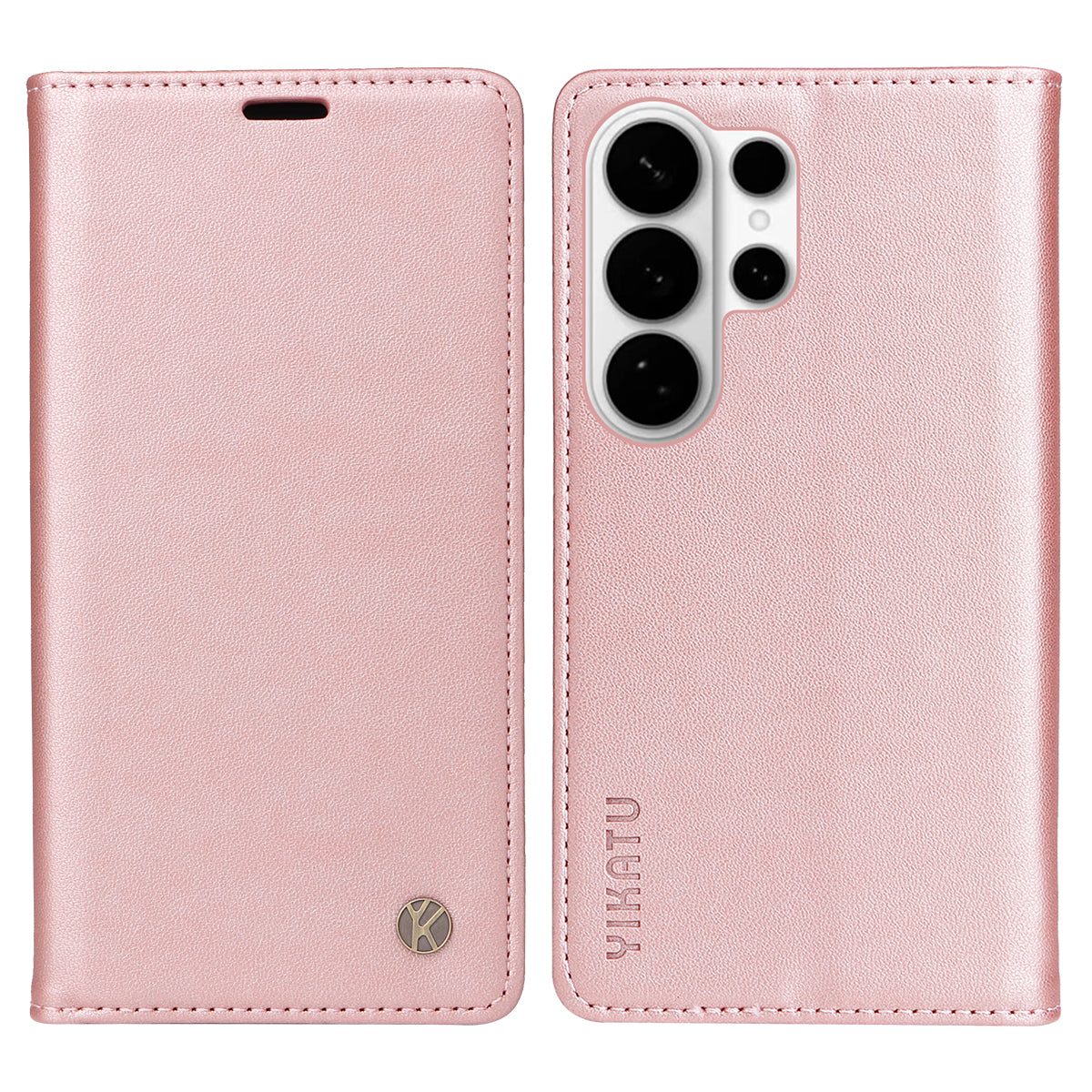 For-Samsung-Galaxy-S26-Ultra-Phone-Cases-YIKATU-Magnetic-Closure-PU-Leather-Mobile-Cover-Rose-Gold