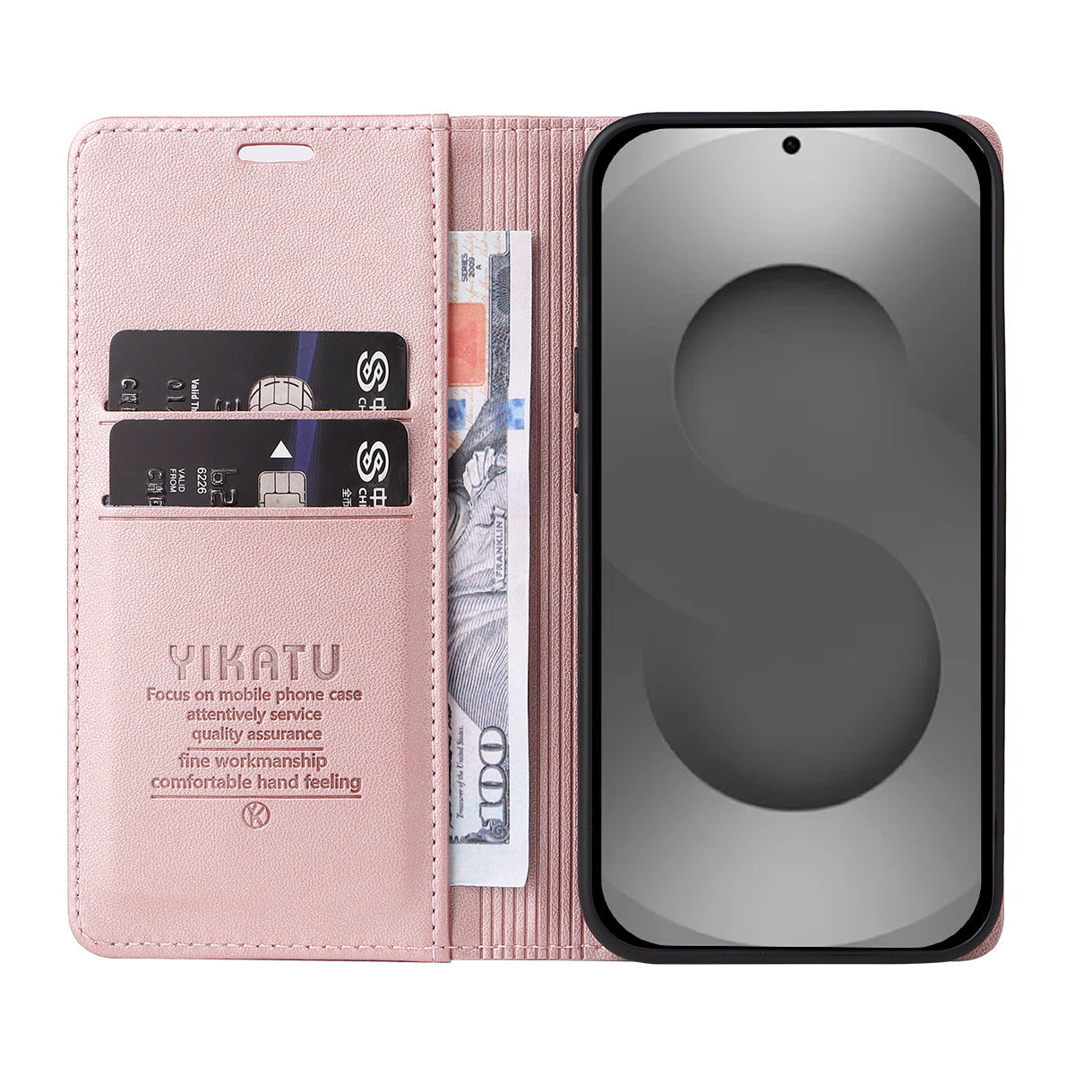 For-Samsung-Galaxy-S26-Ultra-Phone-Cases-YIKATU-Magnetic-Closure-PU-Leather-Mobile-Cover-Rose-Gold