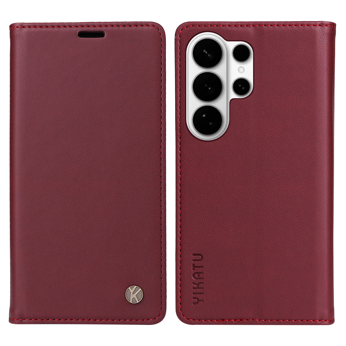 For-Samsung-Galaxy-S26-Ultra-Phone-Cases-YIKATU-Magnetic-Closure-PU-Leather-Mobile-Cover-Wine-Red