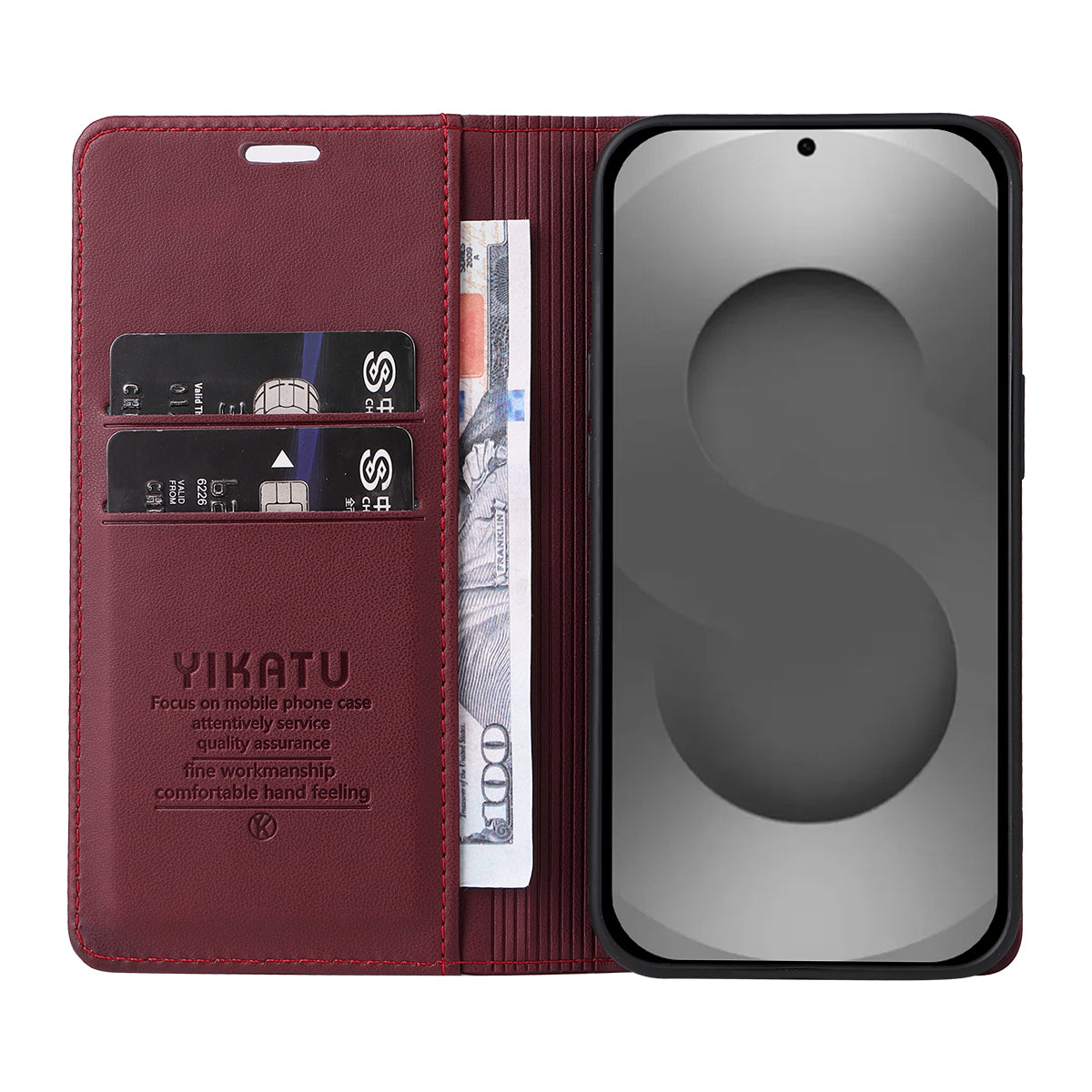 For-Samsung-Galaxy-S26-Ultra-Phone-Cases-YIKATU-Magnetic-Closure-PU-Leather-Mobile-Cover-Wine-Red