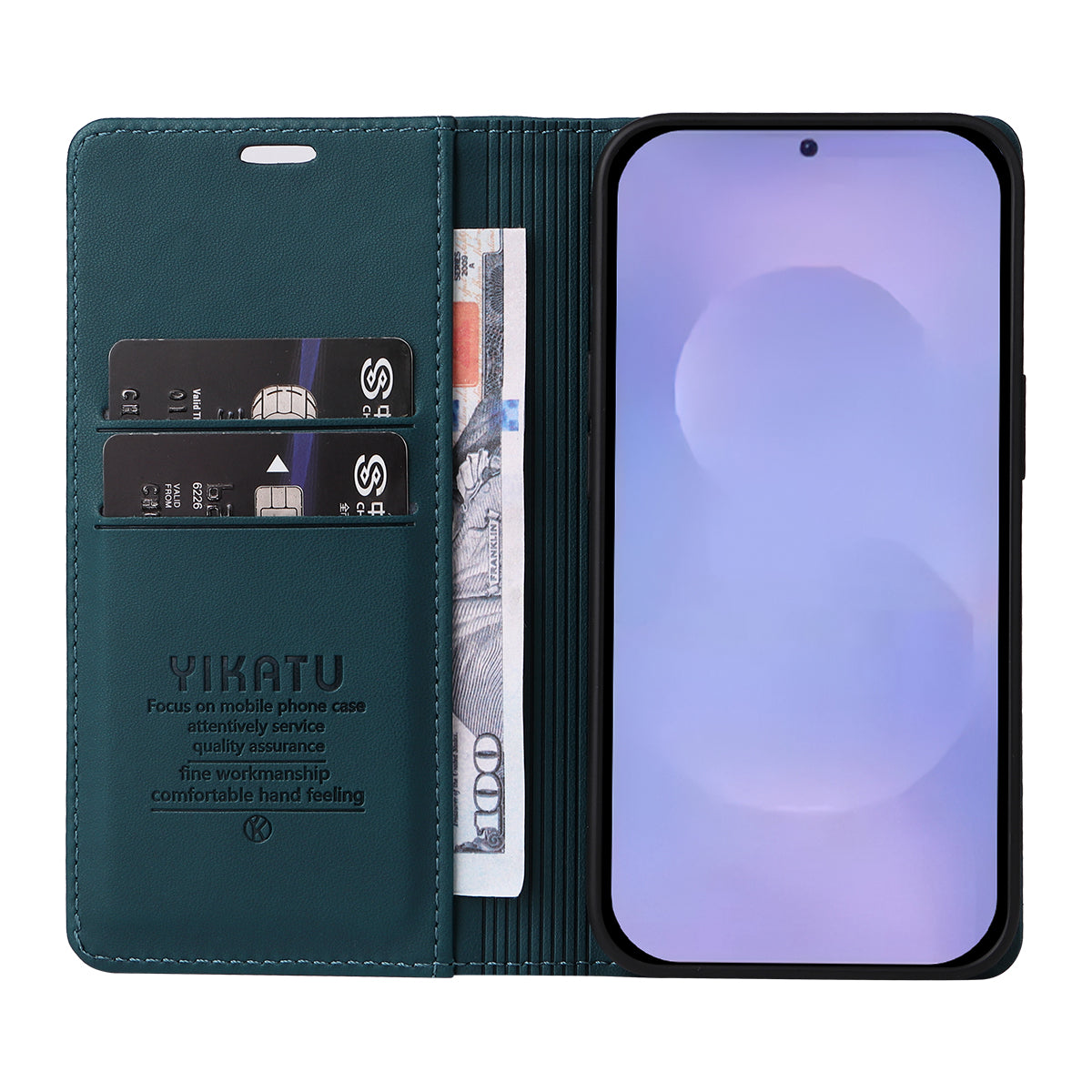 For-Samsung-Galaxy-S26-/-S26-Pro-Phone-Cases-YIKATU-Magnetic-Closure-PU-Leather-Mobile-Cover-Green