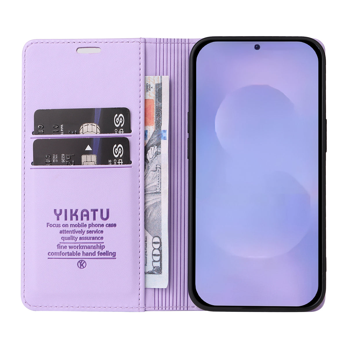 For-Samsung-Galaxy-S26-/-S26-Pro-Phone-Cases-YIKATU-Magnetic-Closure-PU-Leather-Mobile-Cover-Light-Purple