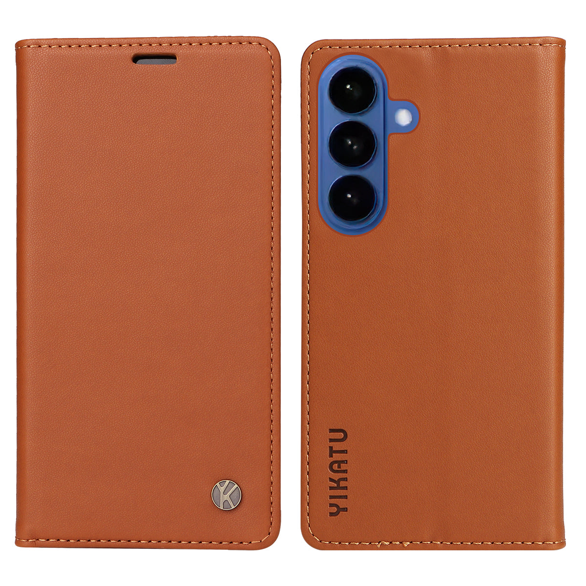 For-Samsung-Galaxy-S26-/-S26-Pro-Phone-Cases-YIKATU-Magnetic-Closure-PU-Leather-Mobile-Cover-Brown
