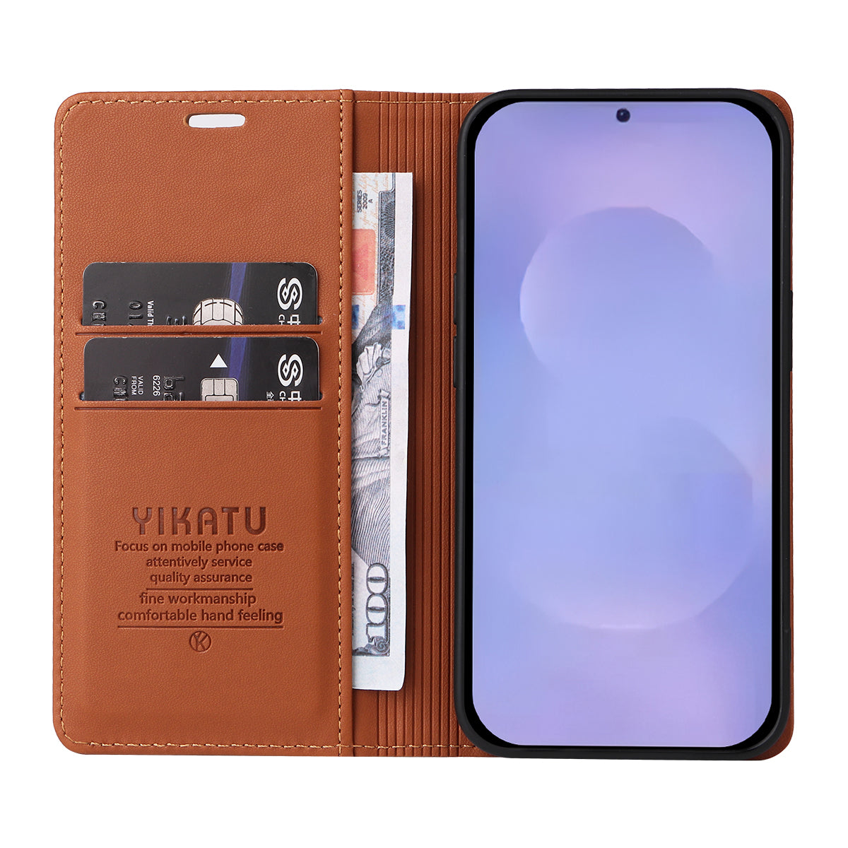 For-Samsung-Galaxy-S26-/-S26-Pro-Phone-Cases-YIKATU-Magnetic-Closure-PU-Leather-Mobile-Cover-Brown