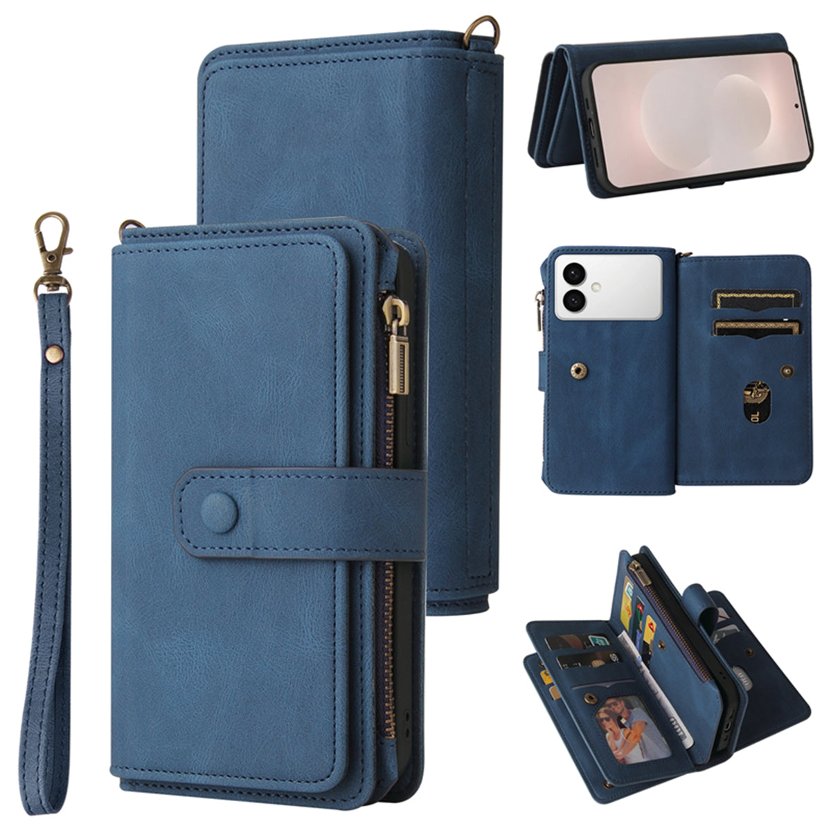For-Samsung-Galaxy-S26-Edge-Zipper-Wallet-Case-with-15-Card-Slots-and-Strap-Leather-Phone-Cover-Blue
