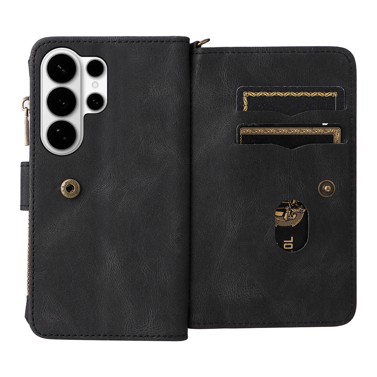 For-Samsung-Galaxy-S26-Ultra-Zipper-Wallet-Case-with-15-Card-Slots-and-Strap-Leather-Phone-Cover-Black