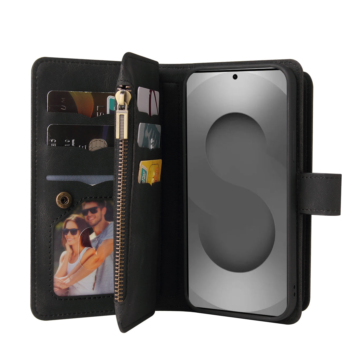 For-Samsung-Galaxy-S26-Ultra-Zipper-Wallet-Case-with-15-Card-Slots-and-Strap-Leather-Phone-Cover-Black