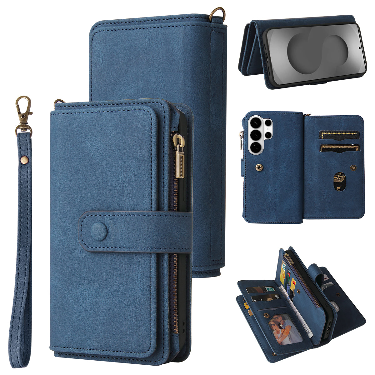 For-Samsung-Galaxy-S26-Ultra-Zipper-Wallet-Case-with-15-Card-Slots-and-Strap-Leather-Phone-Cover-Blue