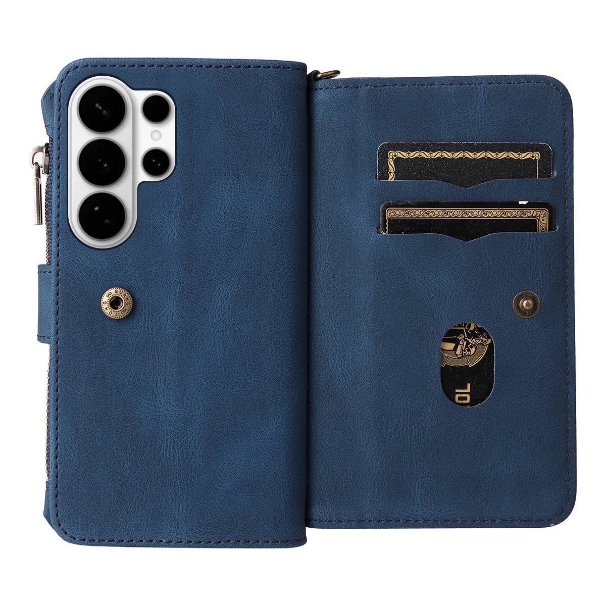 For-Samsung-Galaxy-S26-Ultra-Zipper-Wallet-Case-with-15-Card-Slots-and-Strap-Leather-Phone-Cover-Blue