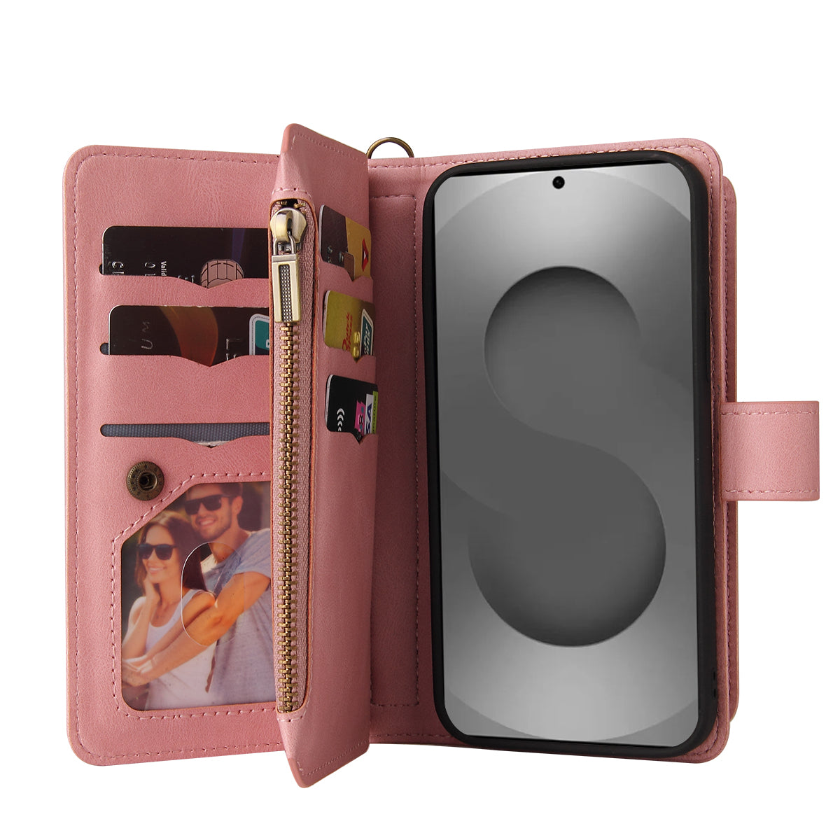 For-Samsung-Galaxy-S26-Ultra-Zipper-Wallet-Case-with-15-Card-Slots-and-Strap-Leather-Phone-Cover-Pink