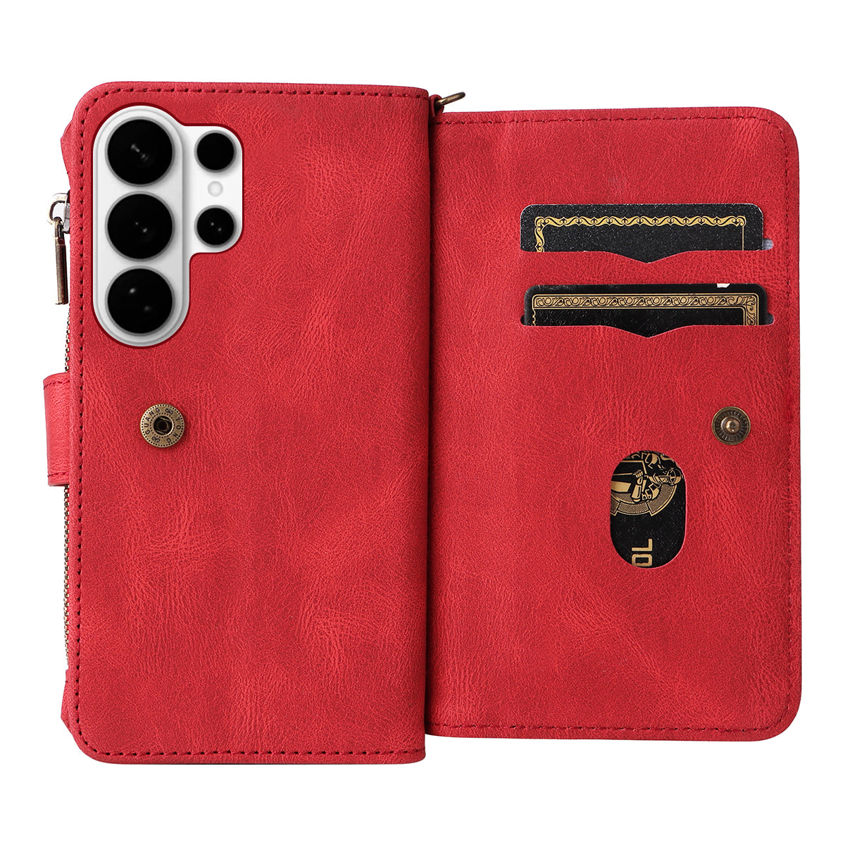 For-Samsung-Galaxy-S26-Ultra-Zipper-Wallet-Case-with-15-Card-Slots-and-Strap-Leather-Phone-Cover-Red
