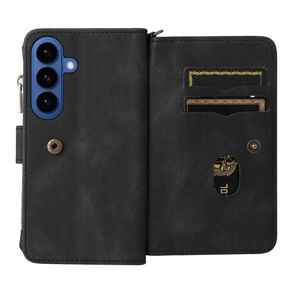 For-Samsung-Galaxy-S26-/-S26-Pro-Zipper-Wallet-Case-with-15-Card-Slots-and-Strap-Leather-Phone-Cover-Black