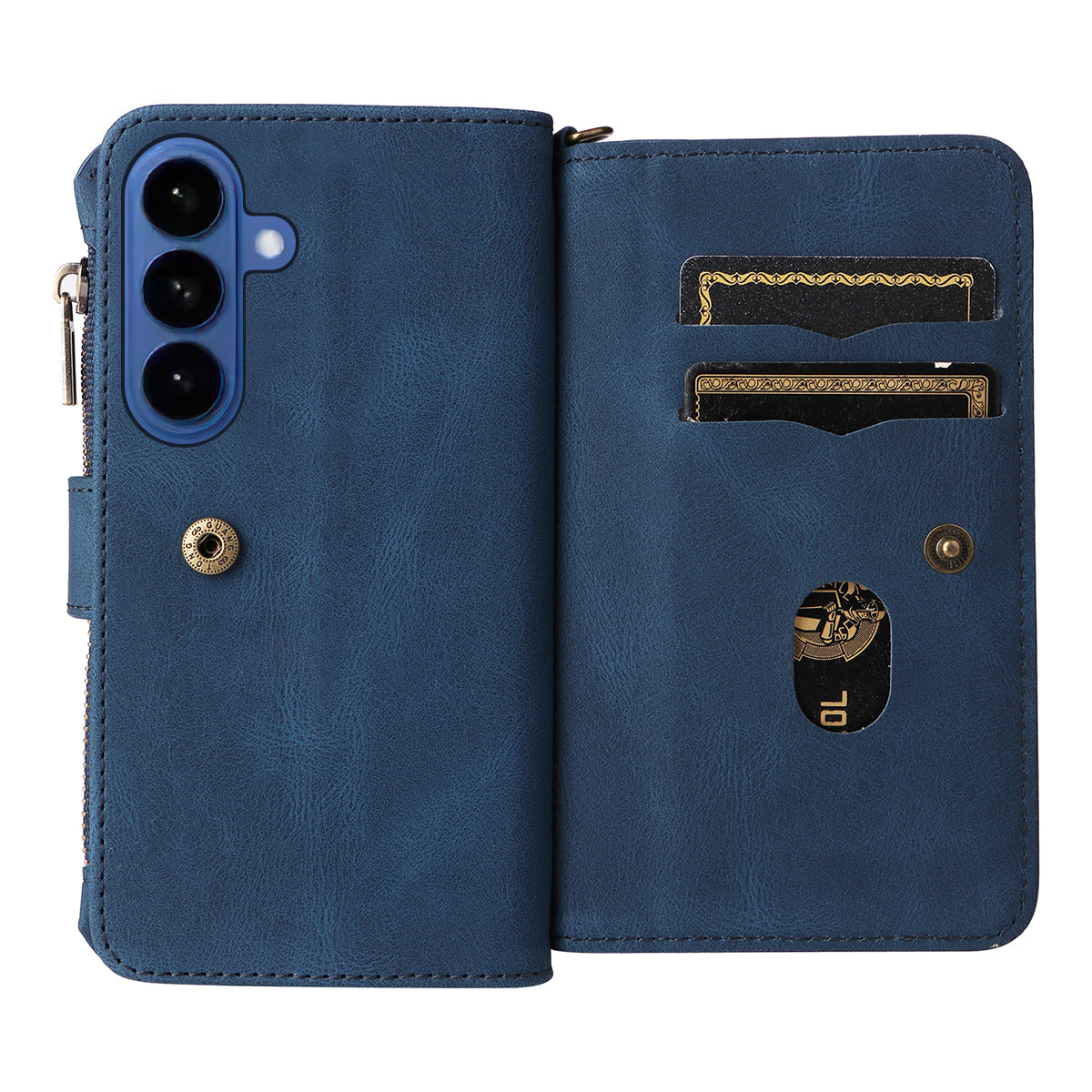 For-Samsung-Galaxy-S26-/-S26-Pro-Zipper-Wallet-Case-with-15-Card-Slots-and-Strap-Leather-Phone-Cover-Blue