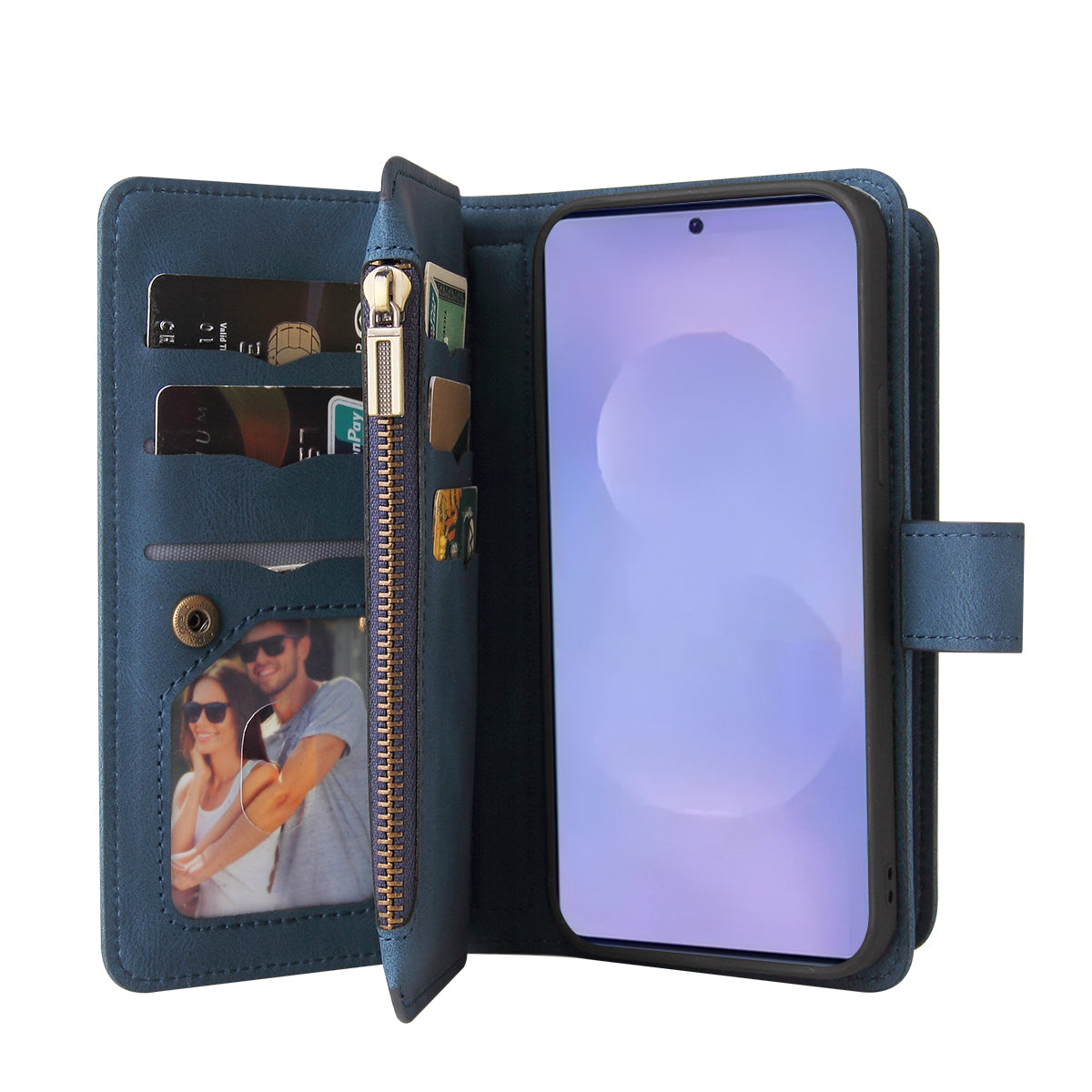 For-Samsung-Galaxy-S26-/-S26-Pro-Zipper-Wallet-Case-with-15-Card-Slots-and-Strap-Leather-Phone-Cover-Blue