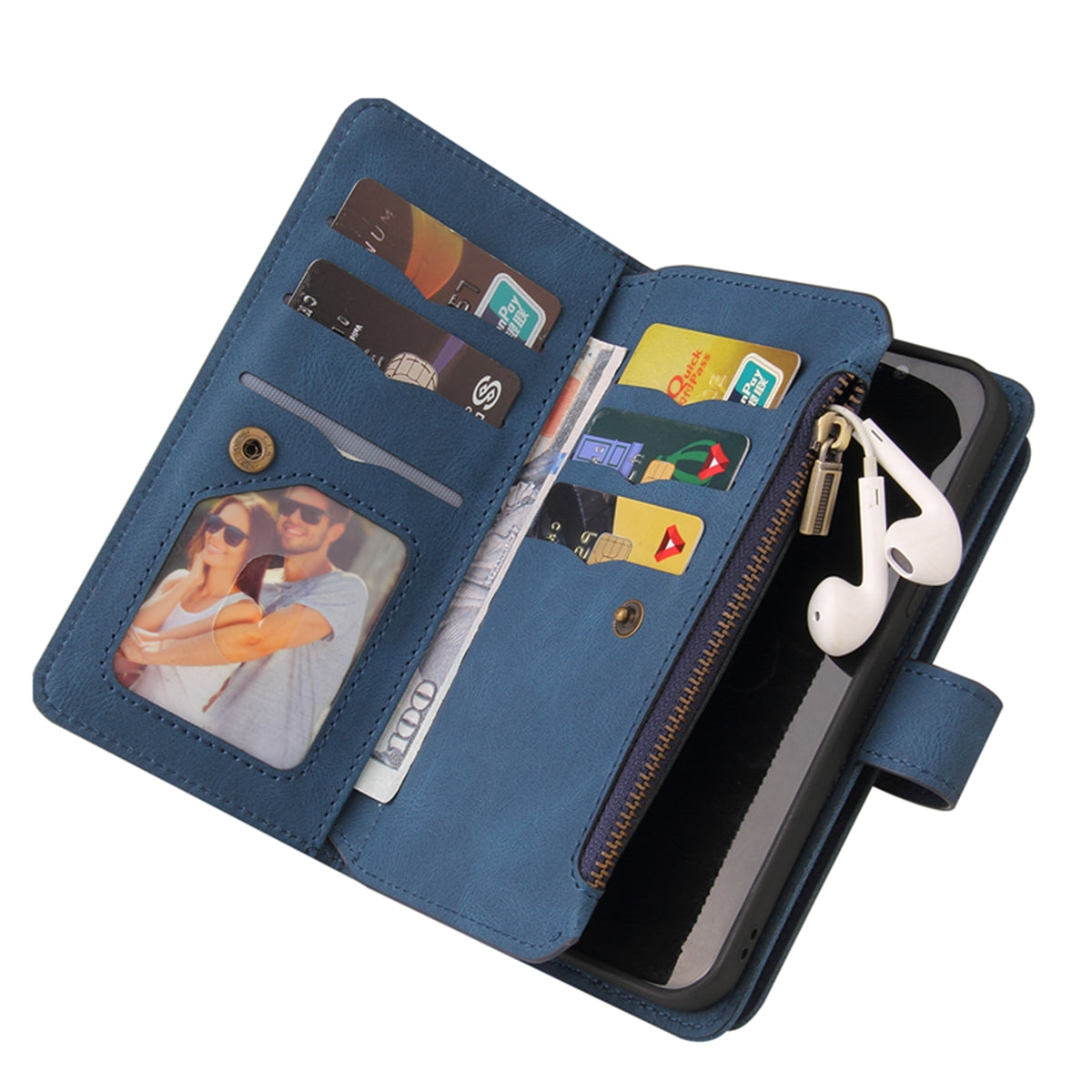 For-Samsung-Galaxy-S26-/-S26-Pro-Zipper-Wallet-Case-with-15-Card-Slots-and-Strap-Leather-Phone-Cover-Blue