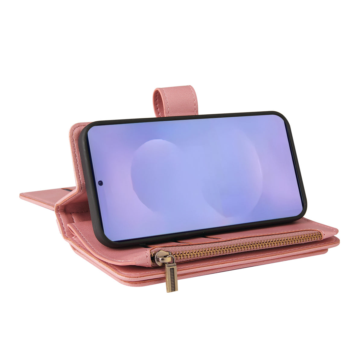 For-Samsung-Galaxy-S26-/-S26-Pro-Zipper-Wallet-Case-with-15-Card-Slots-and-Strap-Leather-Phone-Cover-Pink
