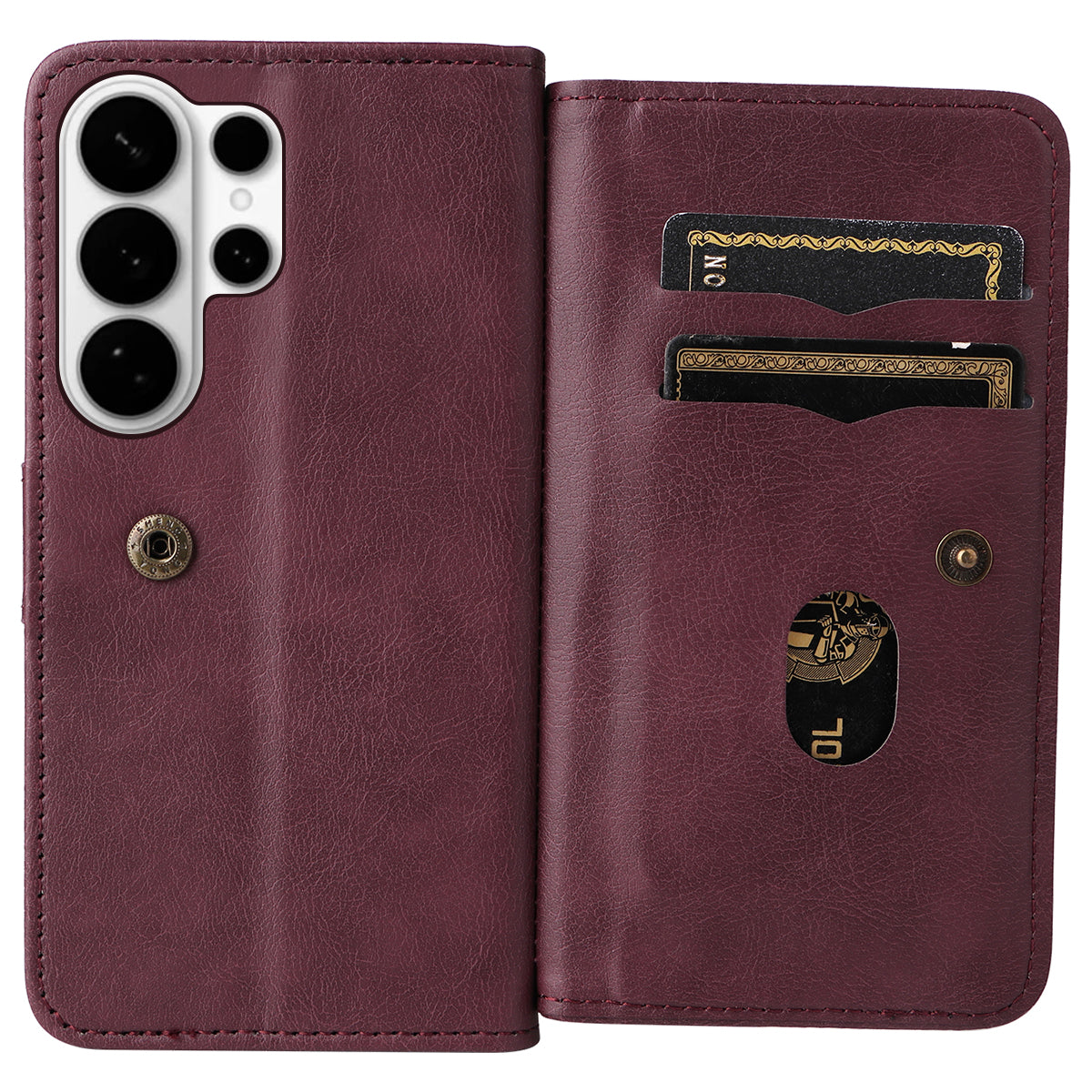 For-Samsung-Galaxy-S26-Ultra-Leather-Case-with-10-Card-Holder-Phone-Cover-Stand-Wine-Red