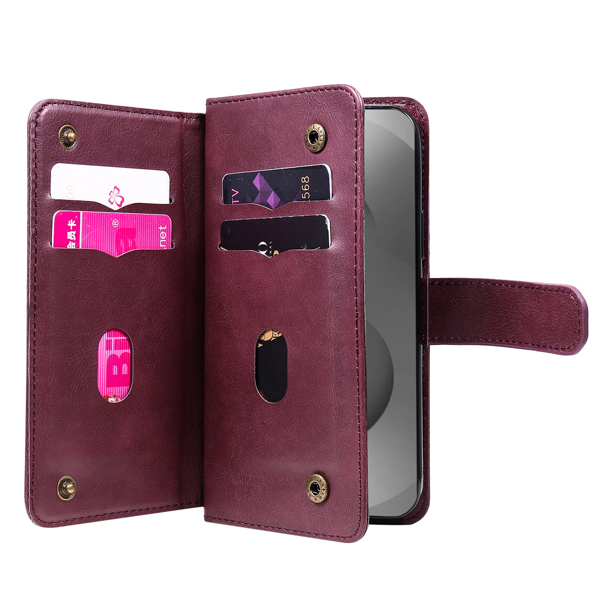 For-Samsung-Galaxy-S26-Ultra-Leather-Case-with-10-Card-Holder-Phone-Cover-Stand-Wine-Red