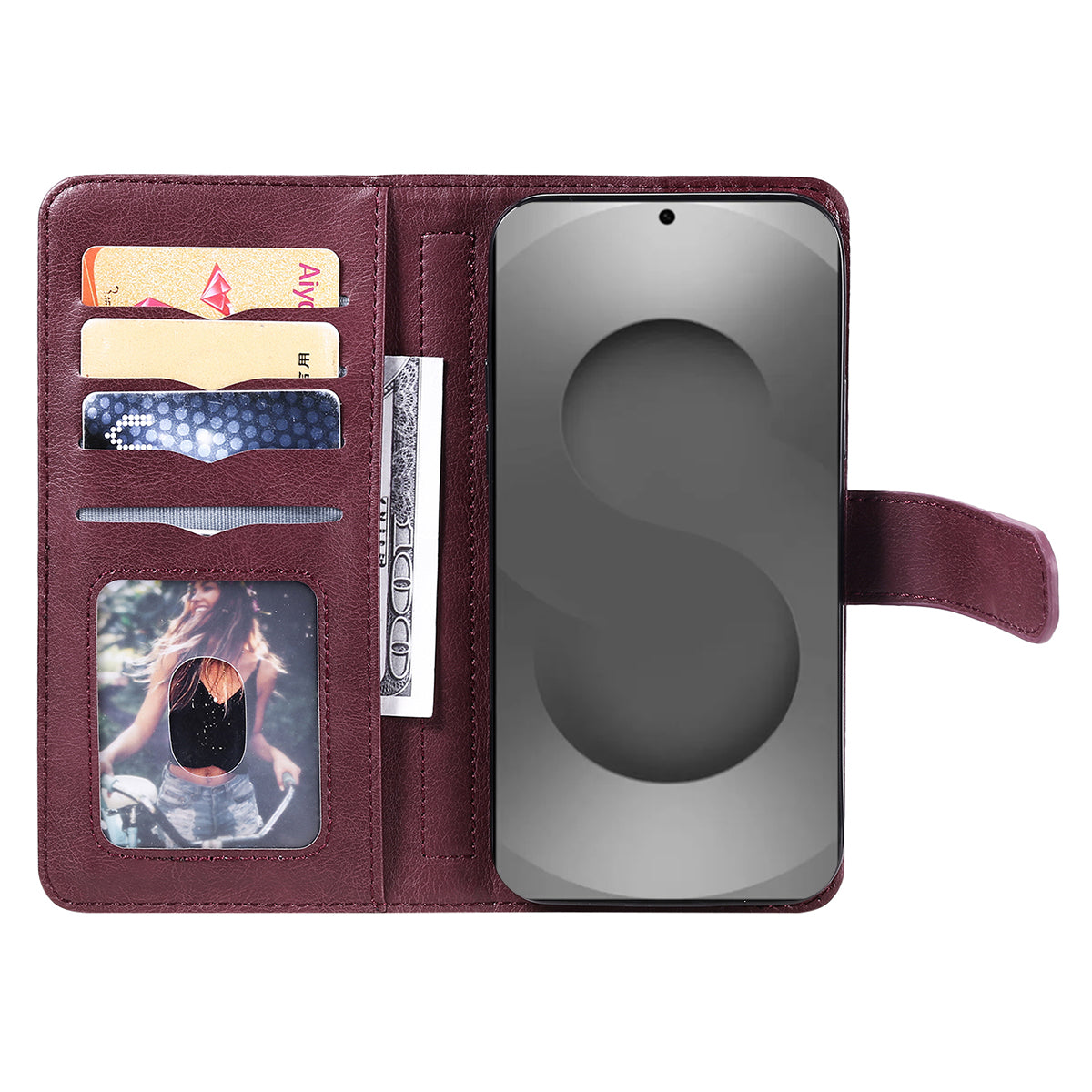 For-Samsung-Galaxy-S26-Ultra-Leather-Case-with-10-Card-Holder-Phone-Cover-Stand-Wine-Red