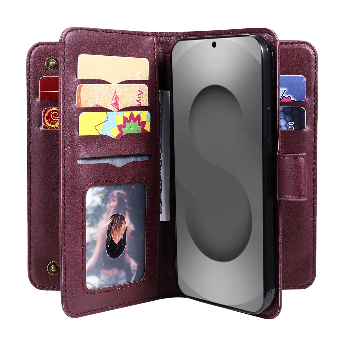 For-Samsung-Galaxy-S26-Ultra-Leather-Case-with-10-Card-Holder-Phone-Cover-Stand-Wine-Red