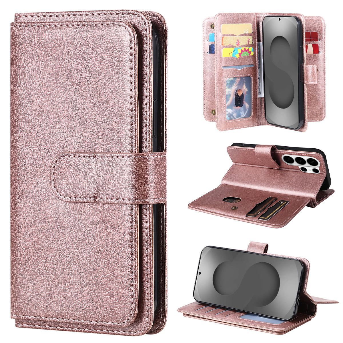 For-Samsung-Galaxy-S26-Ultra-Leather-Case-with-10-Card-Holder-Phone-Cover-Stand-Rose-Gold