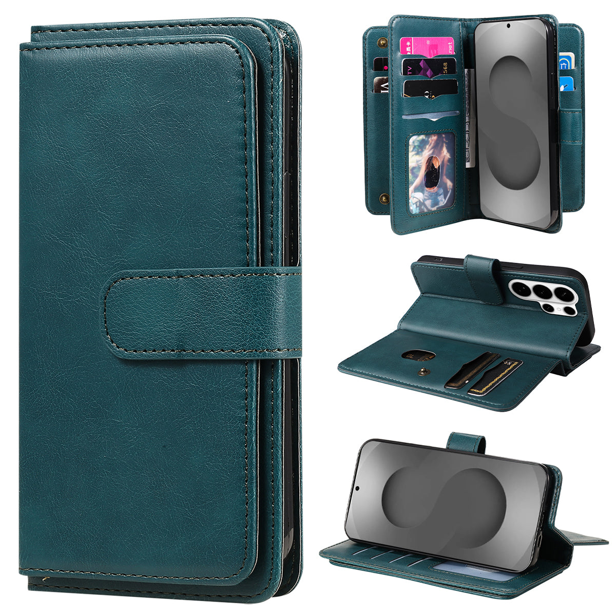 For-Samsung-Galaxy-S26-Ultra-Leather-Case-with-10-Card-Holder-Phone-Cover-Stand-Green