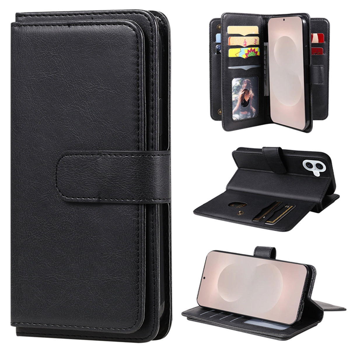 For-Samsung-Galaxy-S26-Edge-Leather-Case-with-10-Card-Holder-Phone-Cover-Stand-Black