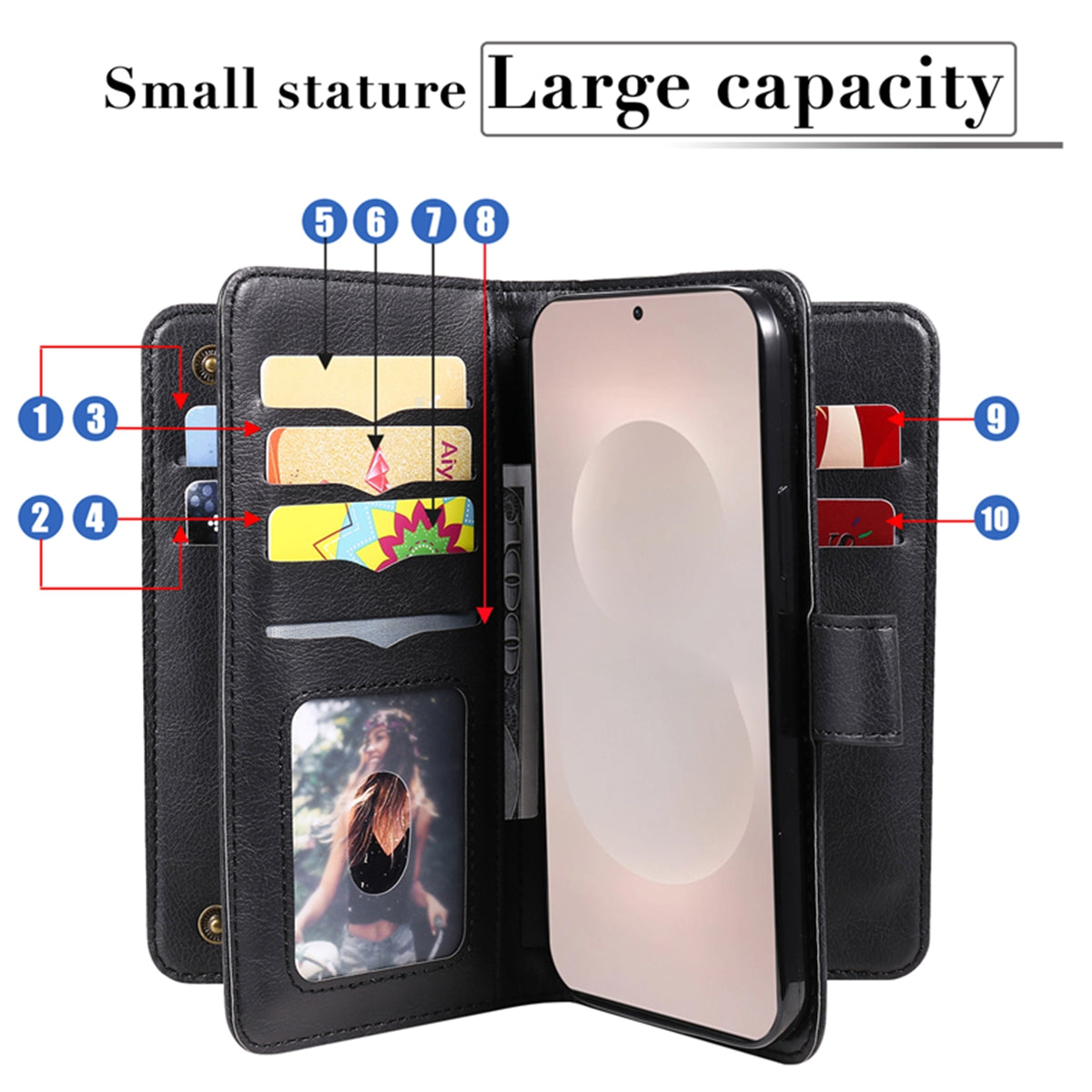 For-Samsung-Galaxy-S26-Edge-Leather-Case-with-10-Card-Holder-Phone-Cover-Stand-Black