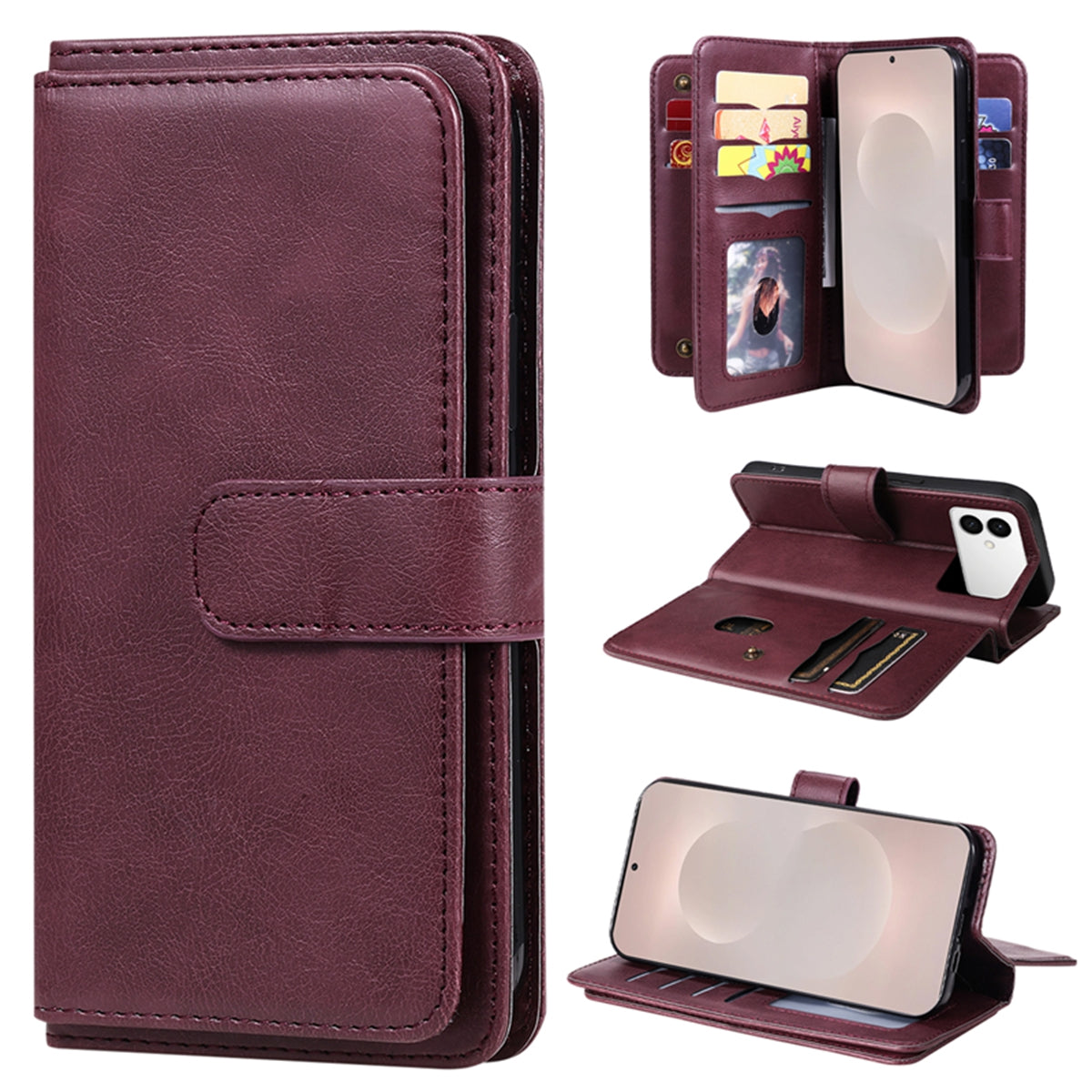 For-Samsung-Galaxy-S26-Edge-Leather-Case-with-10-Card-Holder-Phone-Cover-Stand-Wine-Red