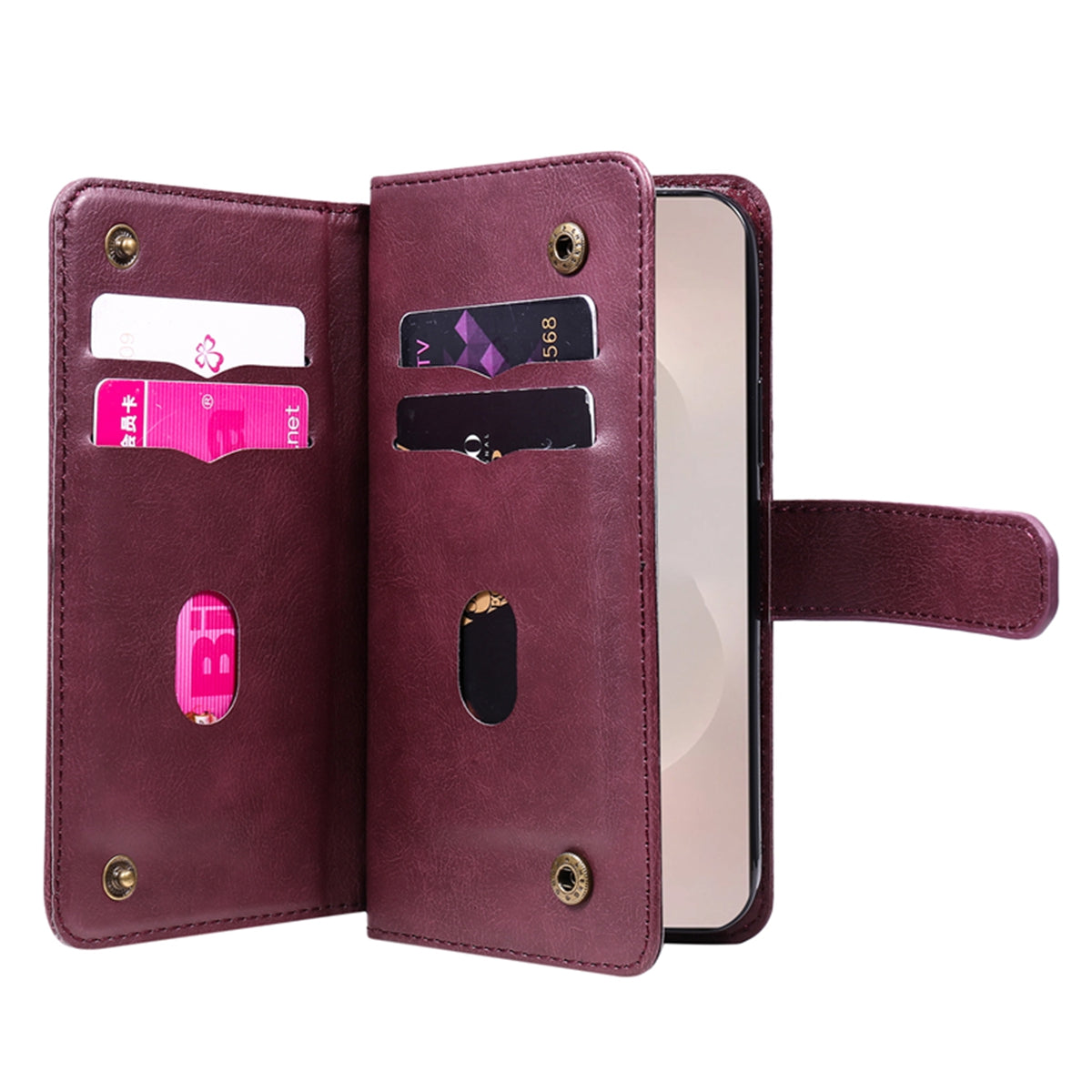 For-Samsung-Galaxy-S26-Edge-Leather-Case-with-10-Card-Holder-Phone-Cover-Stand-Wine-Red