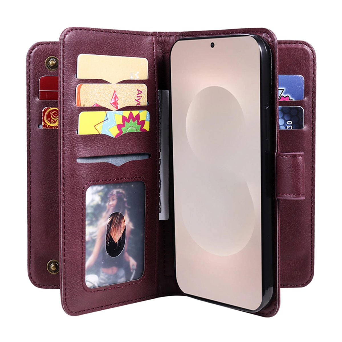 For-Samsung-Galaxy-S26-Edge-Leather-Case-with-10-Card-Holder-Phone-Cover-Stand-Wine-Red