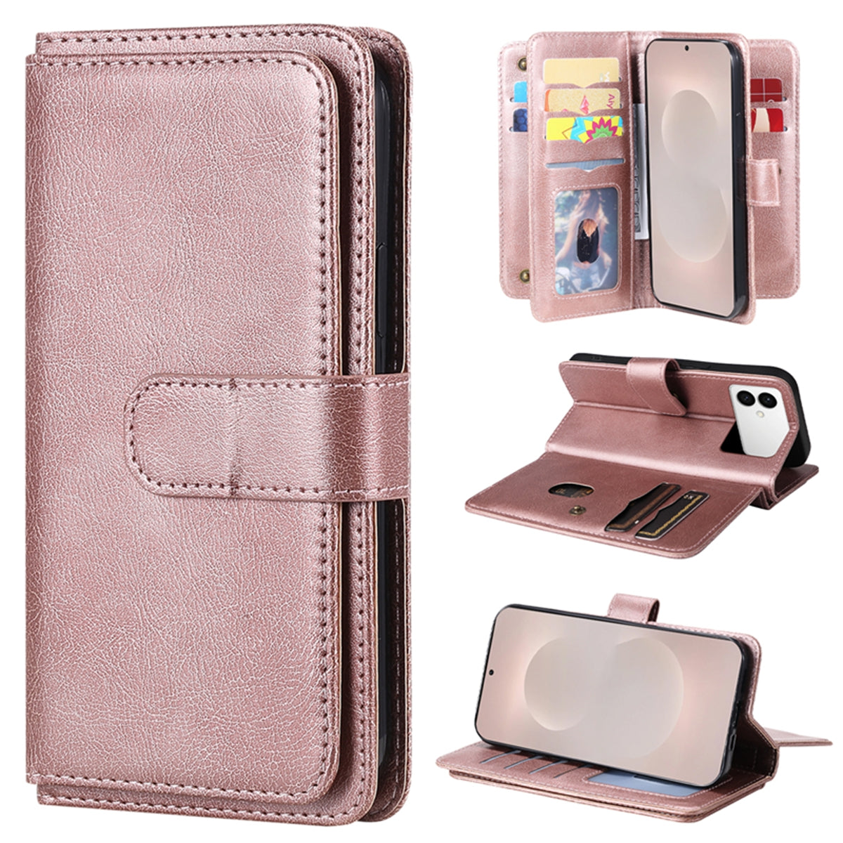 For-Samsung-Galaxy-S26-Edge-Leather-Case-with-10-Card-Holder-Phone-Cover-Stand-Rose-Gold