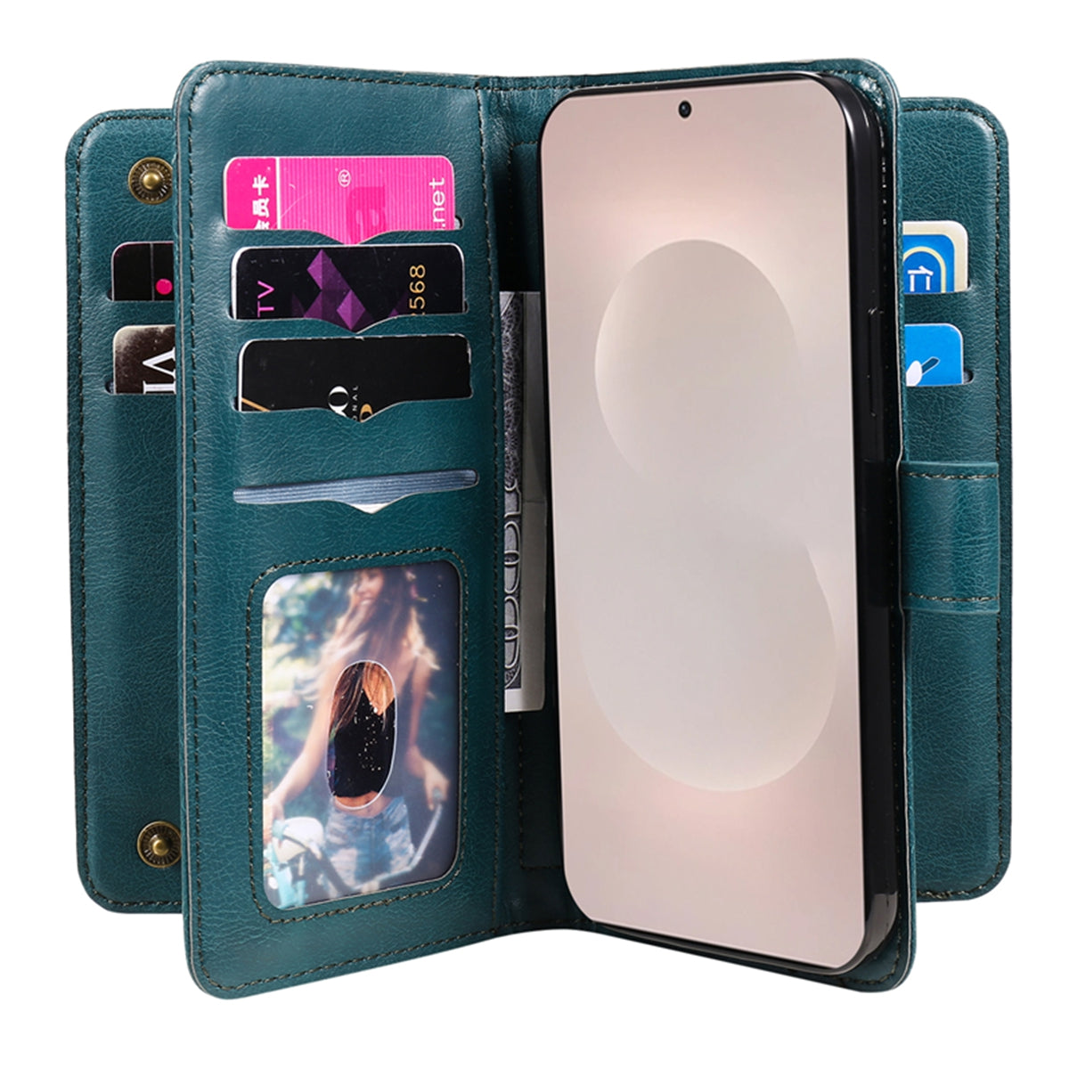 For-Samsung-Galaxy-S26-Edge-Leather-Case-with-10-Card-Holder-Phone-Cover-Stand-Green