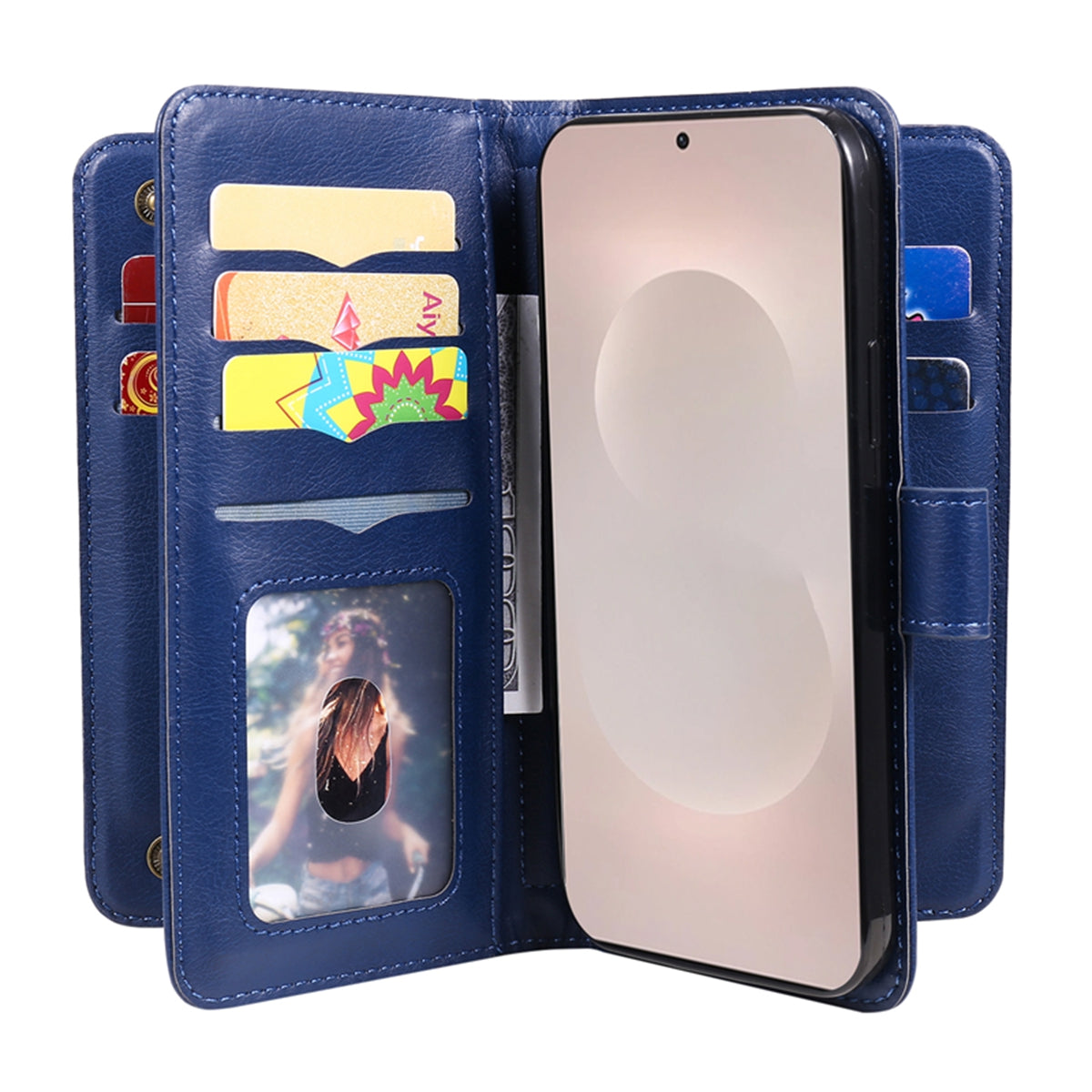 For-Samsung-Galaxy-S26-Edge-Leather-Case-with-10-Card-Holder-Phone-Cover-Stand-Blue