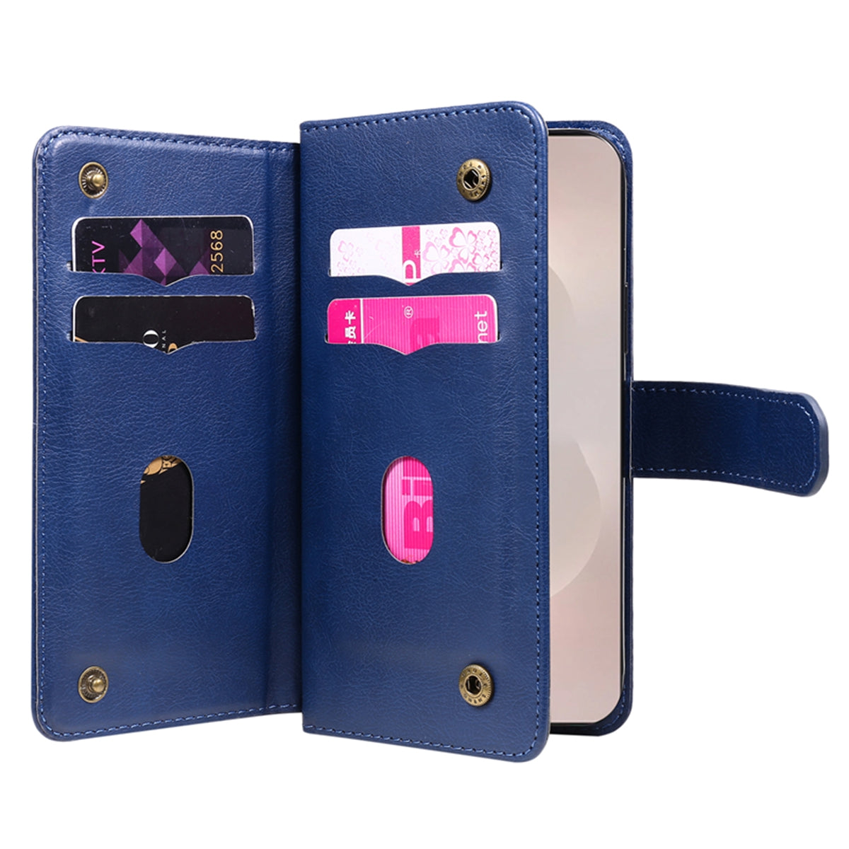 For-Samsung-Galaxy-S26-Edge-Leather-Case-with-10-Card-Holder-Phone-Cover-Stand-Blue