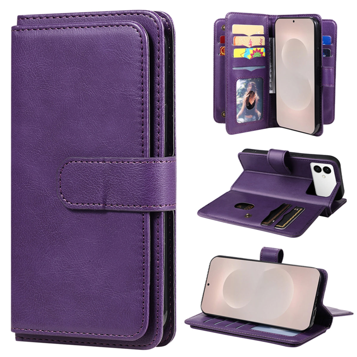 For-Samsung-Galaxy-S26-Edge-Leather-Case-with-10-Card-Holder-Phone-Cover-Stand-Purple