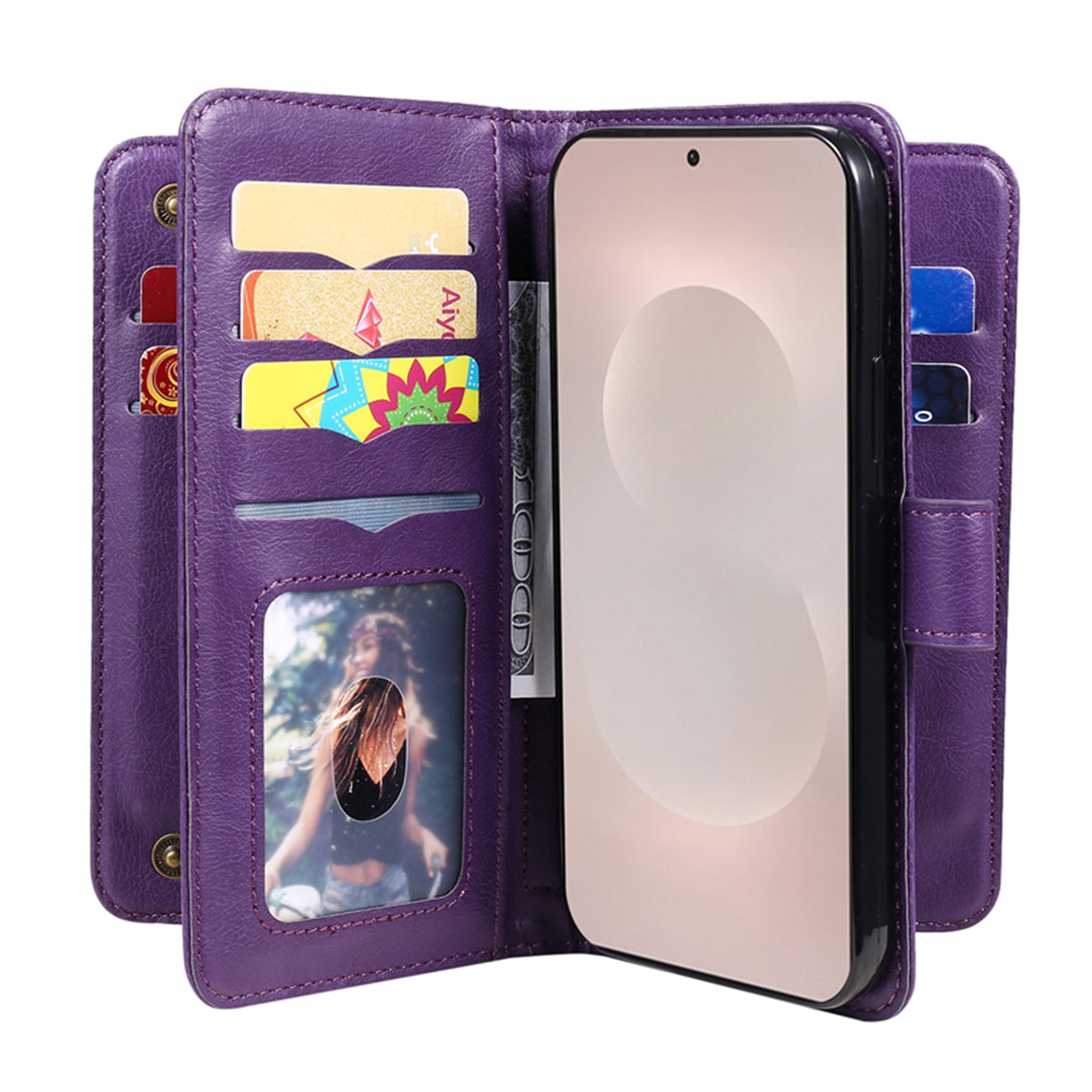 For-Samsung-Galaxy-S26-Edge-Leather-Case-with-10-Card-Holder-Phone-Cover-Stand-Purple