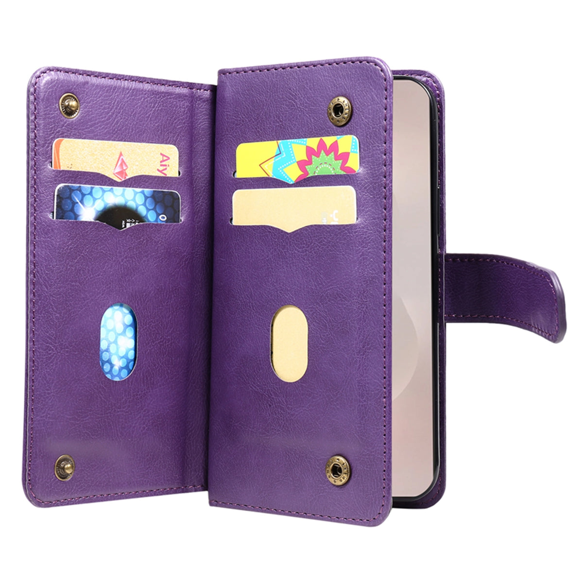 For-Samsung-Galaxy-S26-Edge-Leather-Case-with-10-Card-Holder-Phone-Cover-Stand-Purple