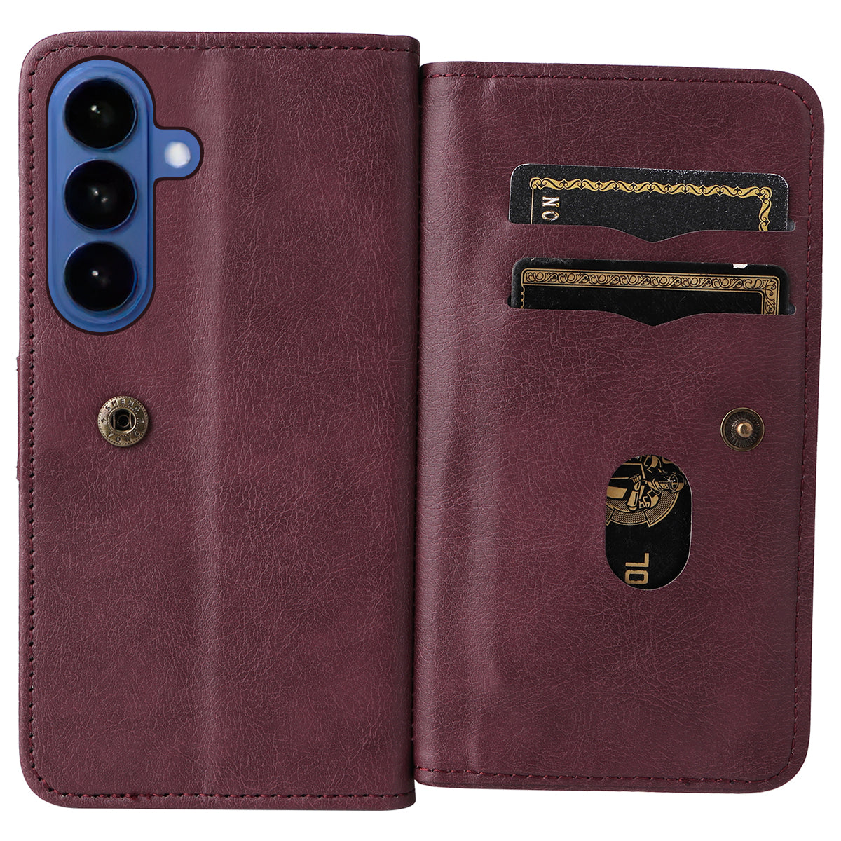 For-Samsung-Galaxy-S26-/-S26-Pro-Leather-Case-with-10-Card-Holder-Phone-Cover-Stand-Wine-Red