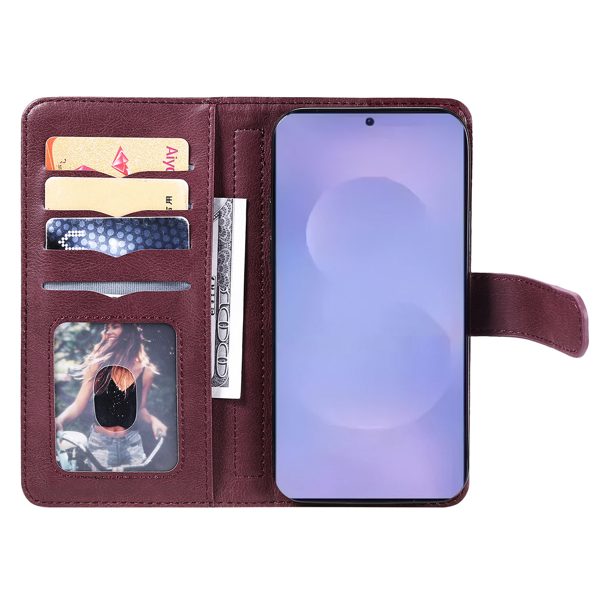 For-Samsung-Galaxy-S26-/-S26-Pro-Leather-Case-with-10-Card-Holder-Phone-Cover-Stand-Wine-Red