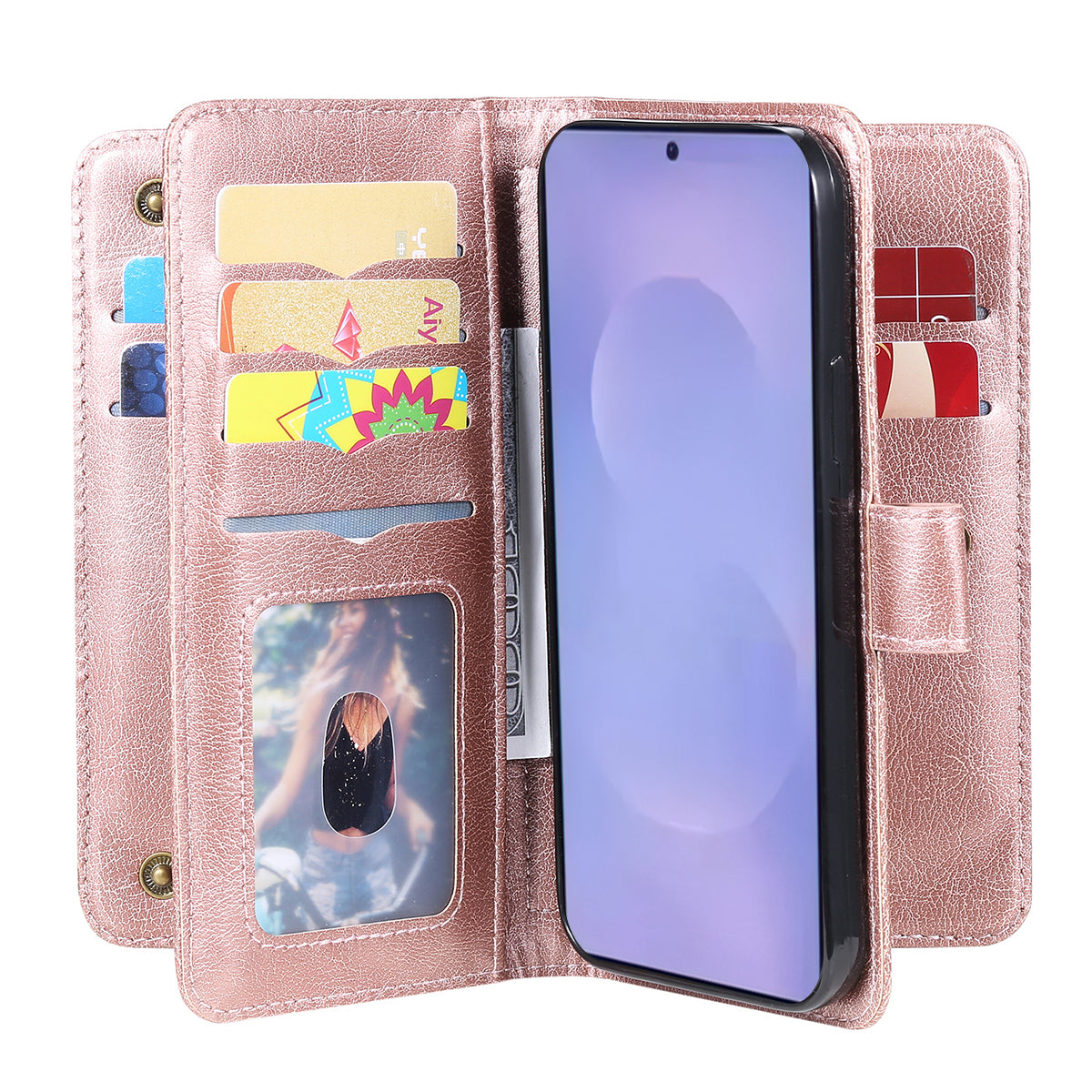 For-Samsung-Galaxy-S26-/-S26-Pro-Leather-Case-with-10-Card-Holder-Phone-Cover-Stand-Rose-Gold
