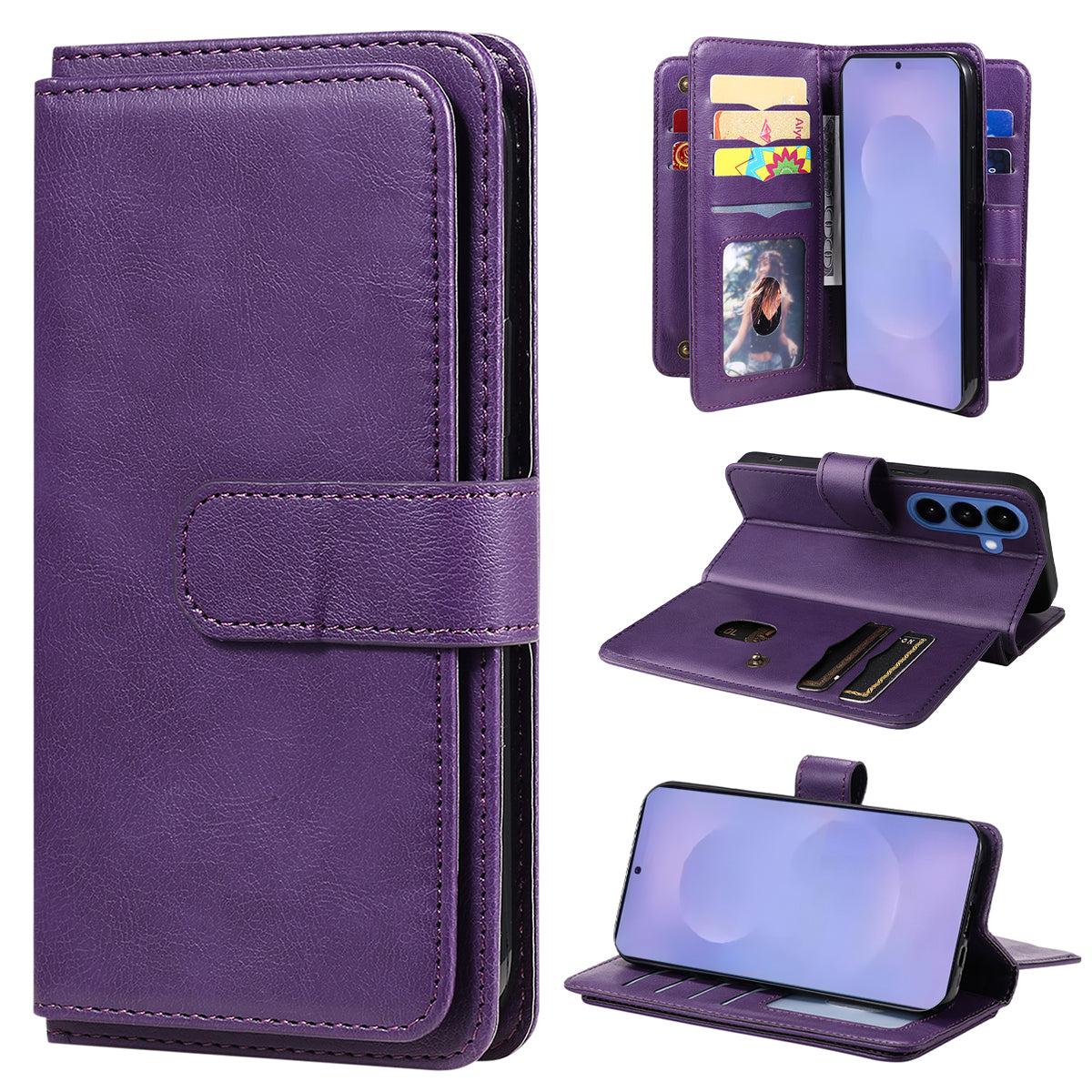 For-Samsung-Galaxy-S26-/-S26-Pro-Leather-Case-with-10-Card-Holder-Phone-Cover-Stand-Purple